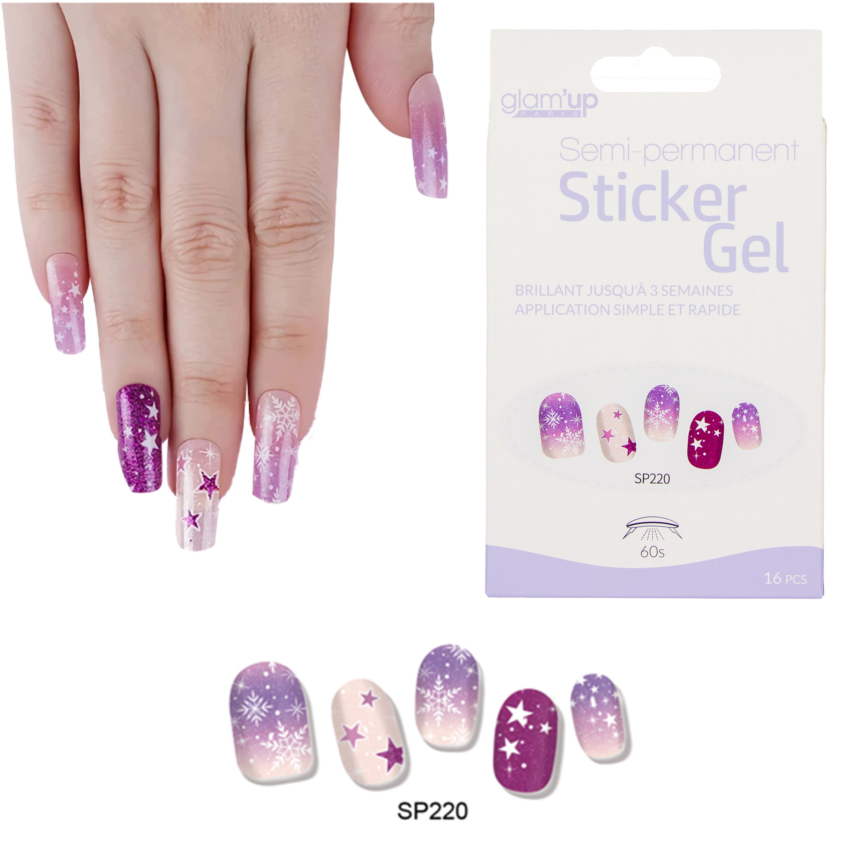 GLAM'UP Les Ongles Sticker Gel Star & Snow 16 pcs