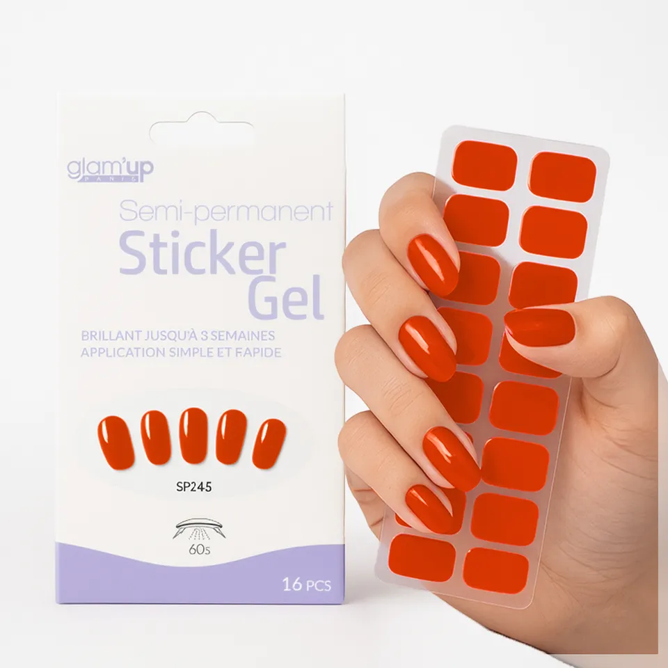 GLAM'UP Les Ongles Sticker Gel Semi-Permanent Orange 16 pièces