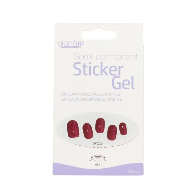 GLAM'UP Les Ongles Sticker Gel Paillettes Rouges 16 pcs