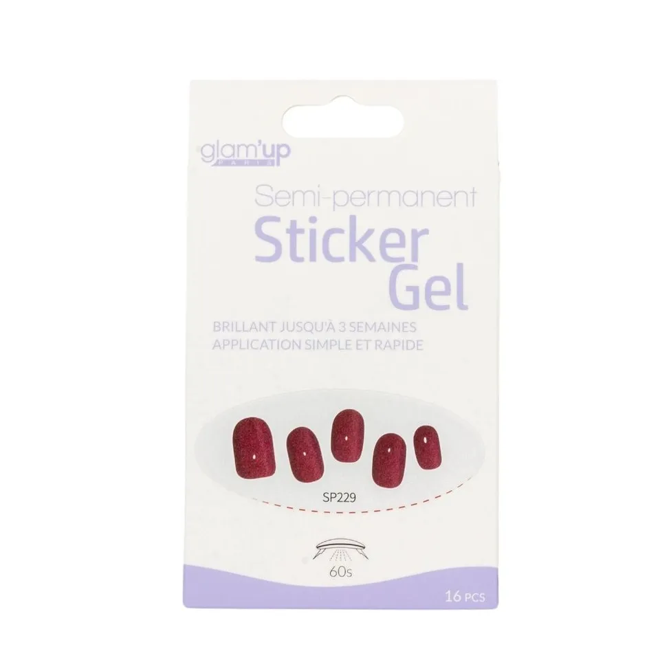 GLAM'UP Les Ongles Sticker Gel Paillettes Rouges 16 pcs