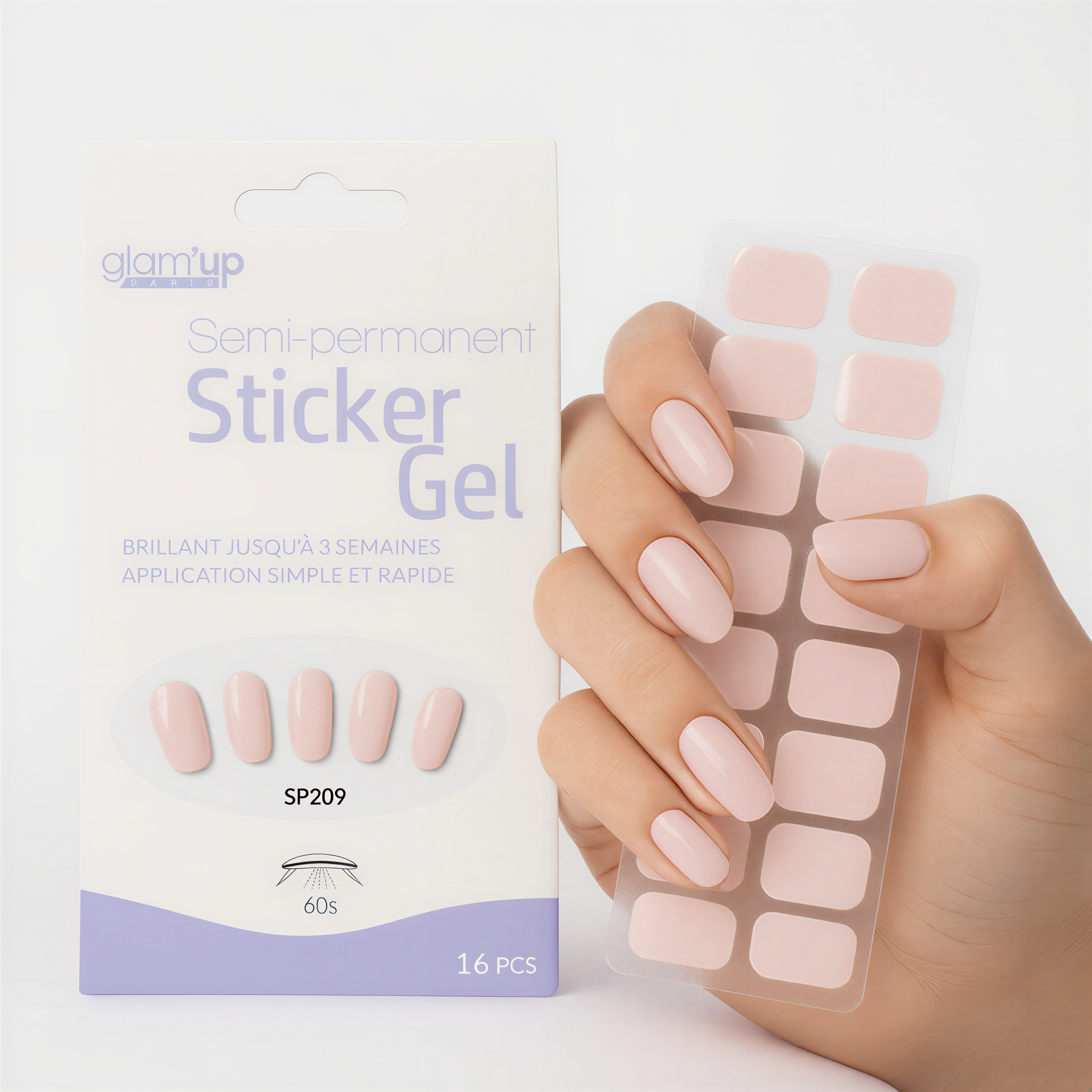 GLAM'UP Les Ongles Sticker Gel Semi-Permanent Rose Poudré x16