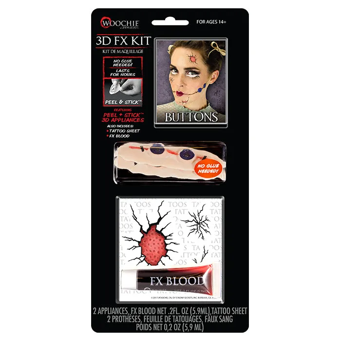 Cinema Secrets Woochie Kit FX Buttons 3D Peel & Stick + Faux Sang