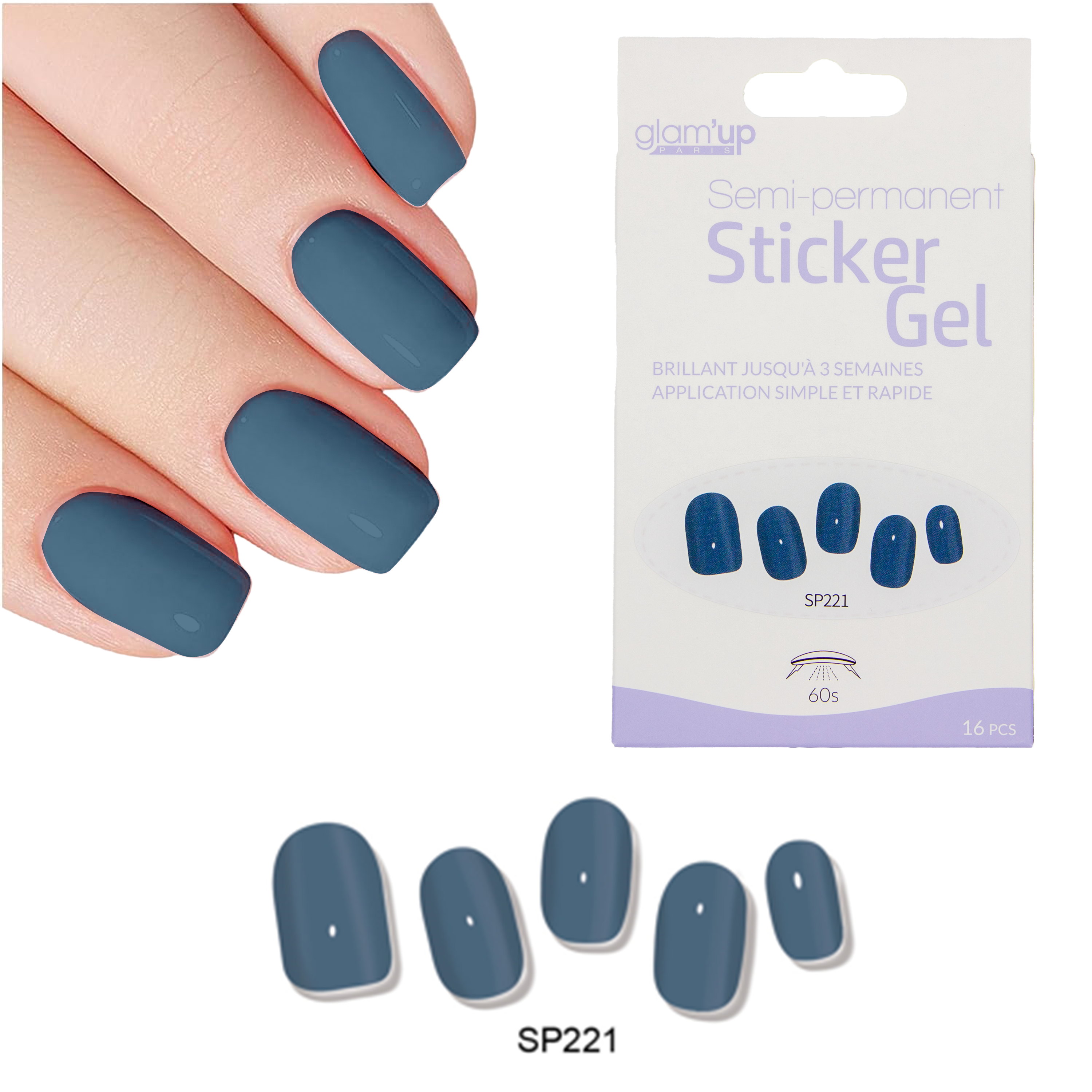 GLAM'UP Les Ongles Sticker Gel Semi-Permanent Deep Ocean 16p