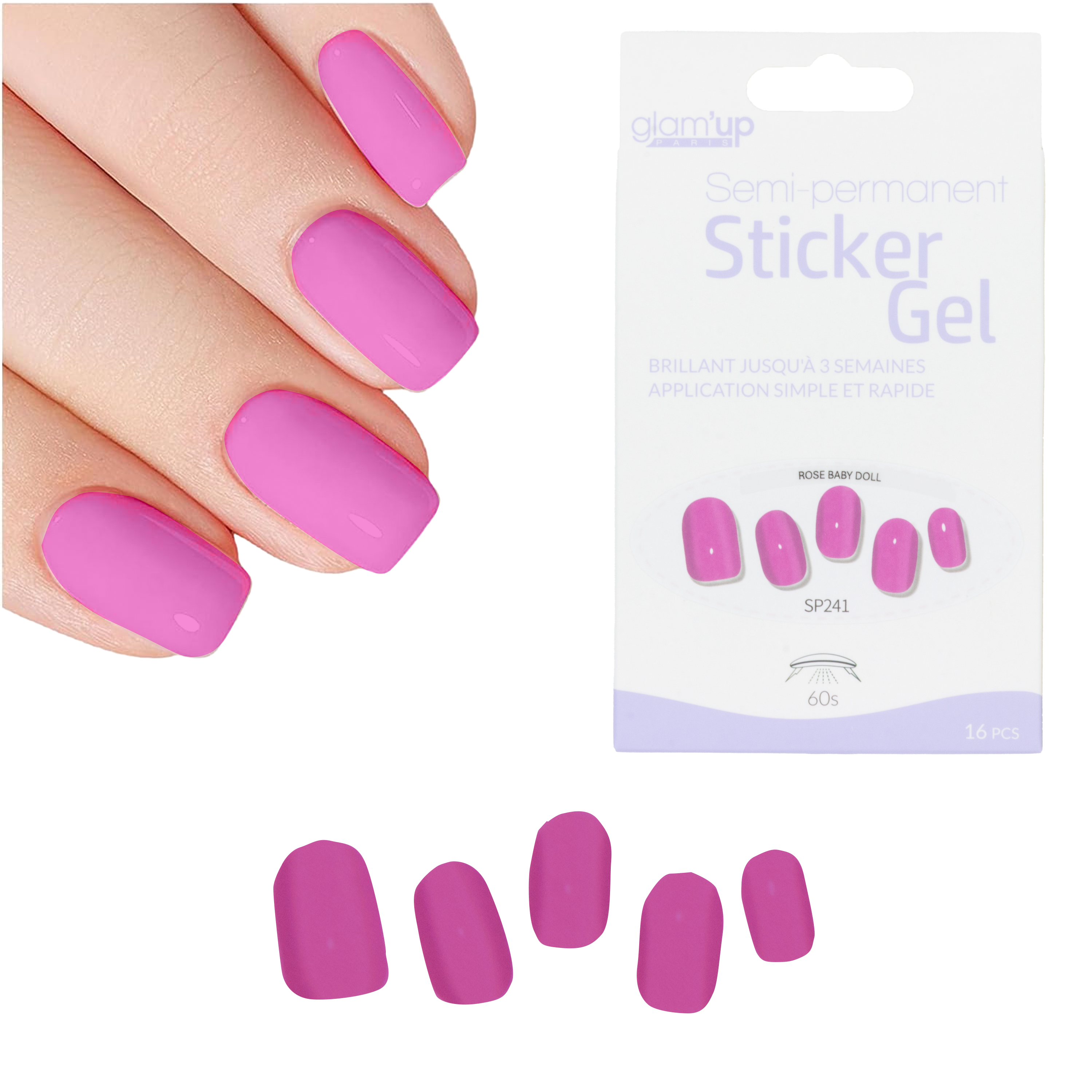 Glam'Up Les Ongles Sticker Gel Rose Baby Doll 16 Pièces