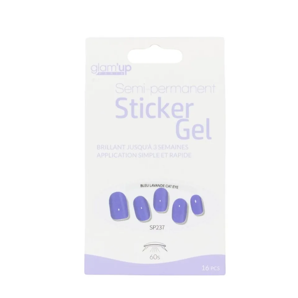GLAM'UP Les Ongles Sticker Gel Bleu Lavande Cat Eye 16 pièces