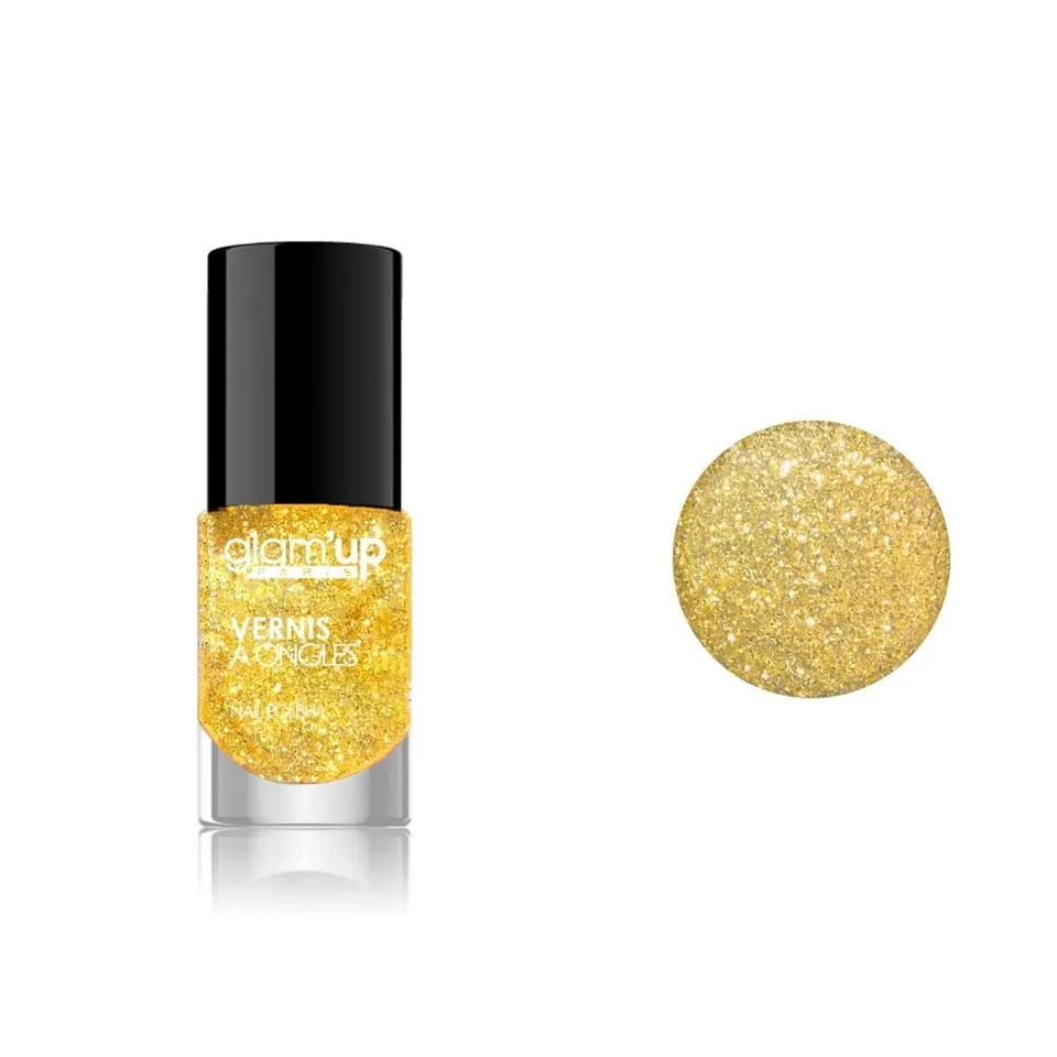 GLAM'UP Les Ongles Vernis Pailleté Doré longue tenue