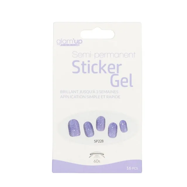 GLAM'UP Les Ongles Sticker Gel Paillettes Violet Clair 16 pcs