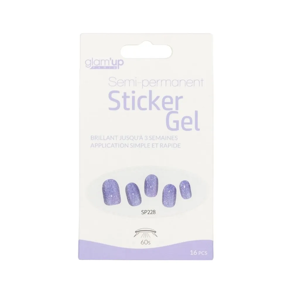 GLAM'UP Les Ongles Sticker Gel Paillettes Violet Clair 16 pcs
