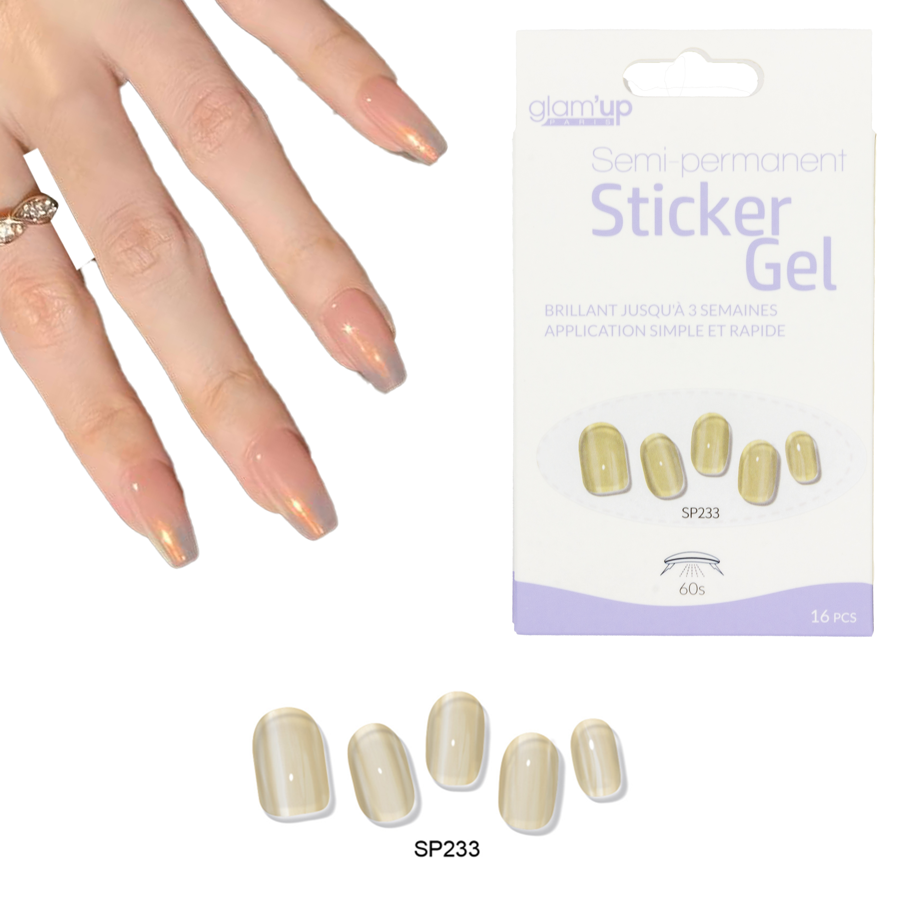 GLAM'UP Les Ongles Sticker Gel Translucide Irisé 16 pièces