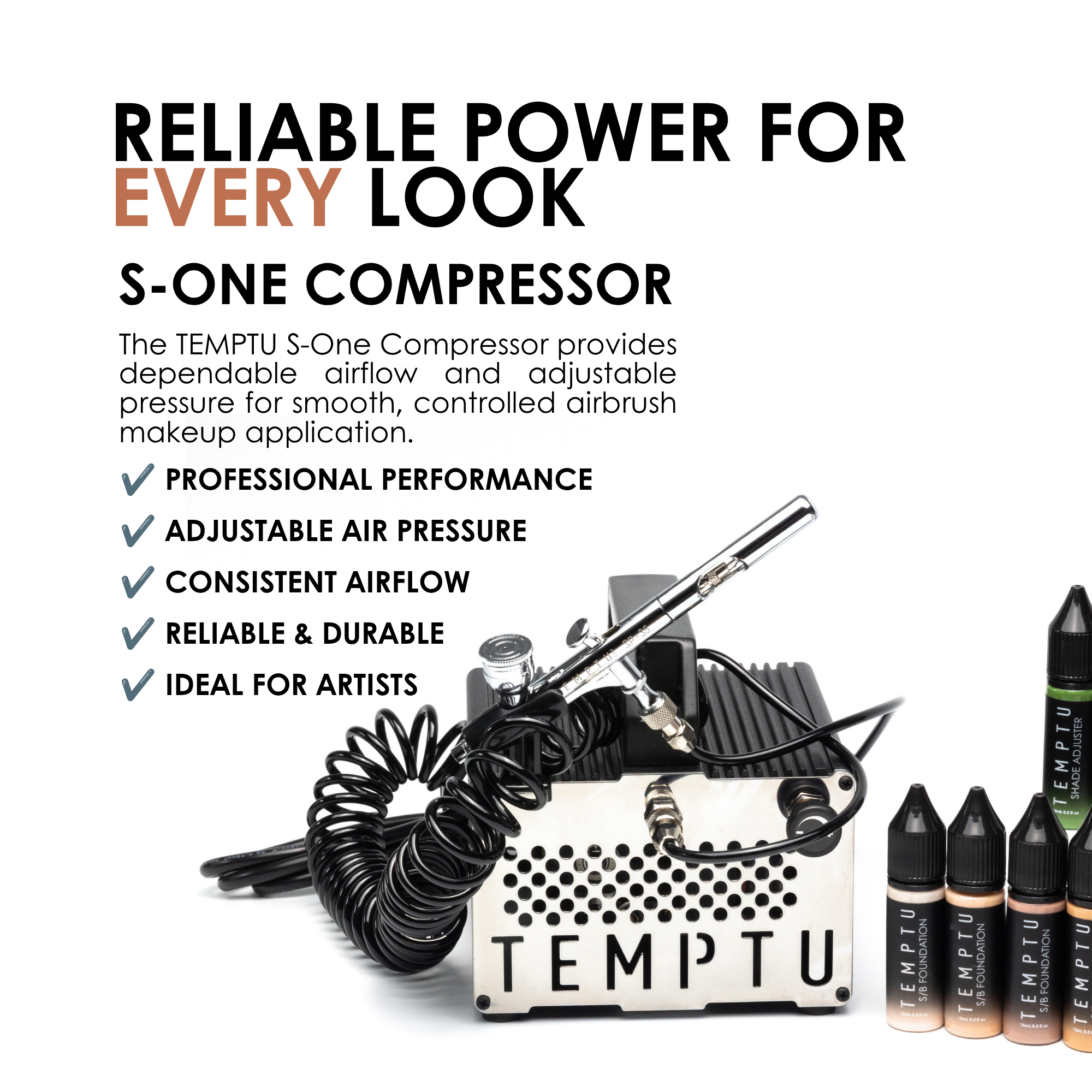 TEMPTU S-One Compresseur Aérographe Maquillage Pro 40 PSI Salon