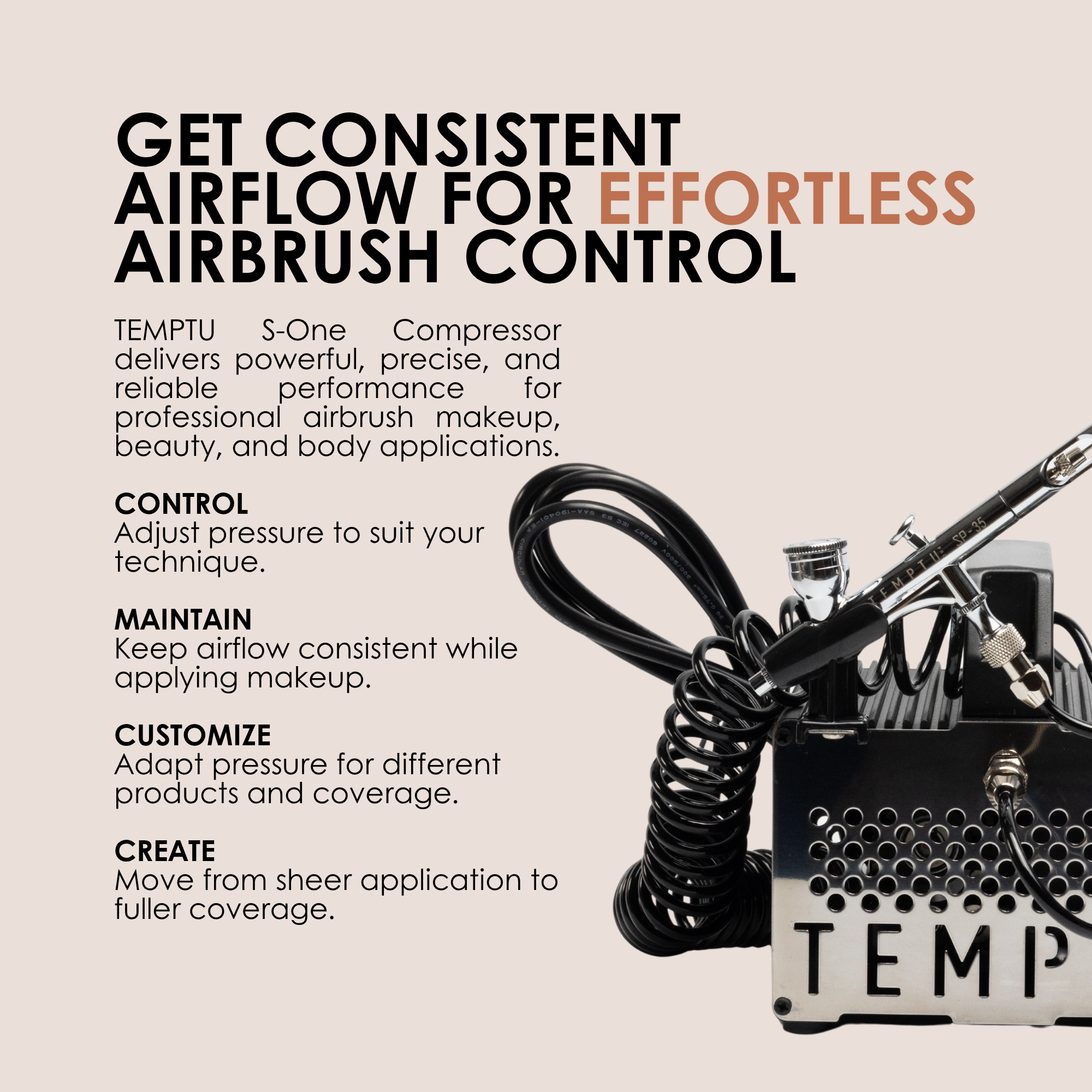 TEMPTU S-One Compresseur Aérographe Maquillage Pro 40 PSI Salon