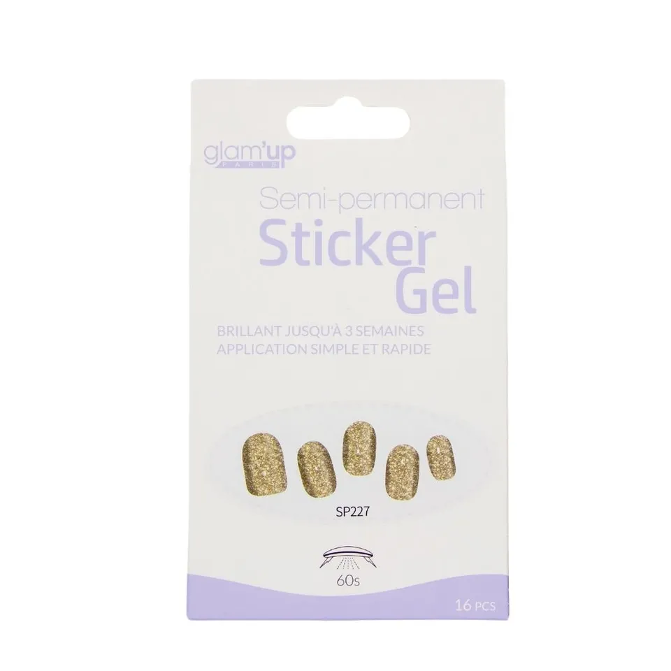 GLAM'UP Les Ongles Sticker Gel Paillettes Dorées 16 pièces