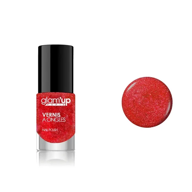 GLAM'UP Les Ongles Vernis à Ongles Rouge Cerise Pailleté brillant