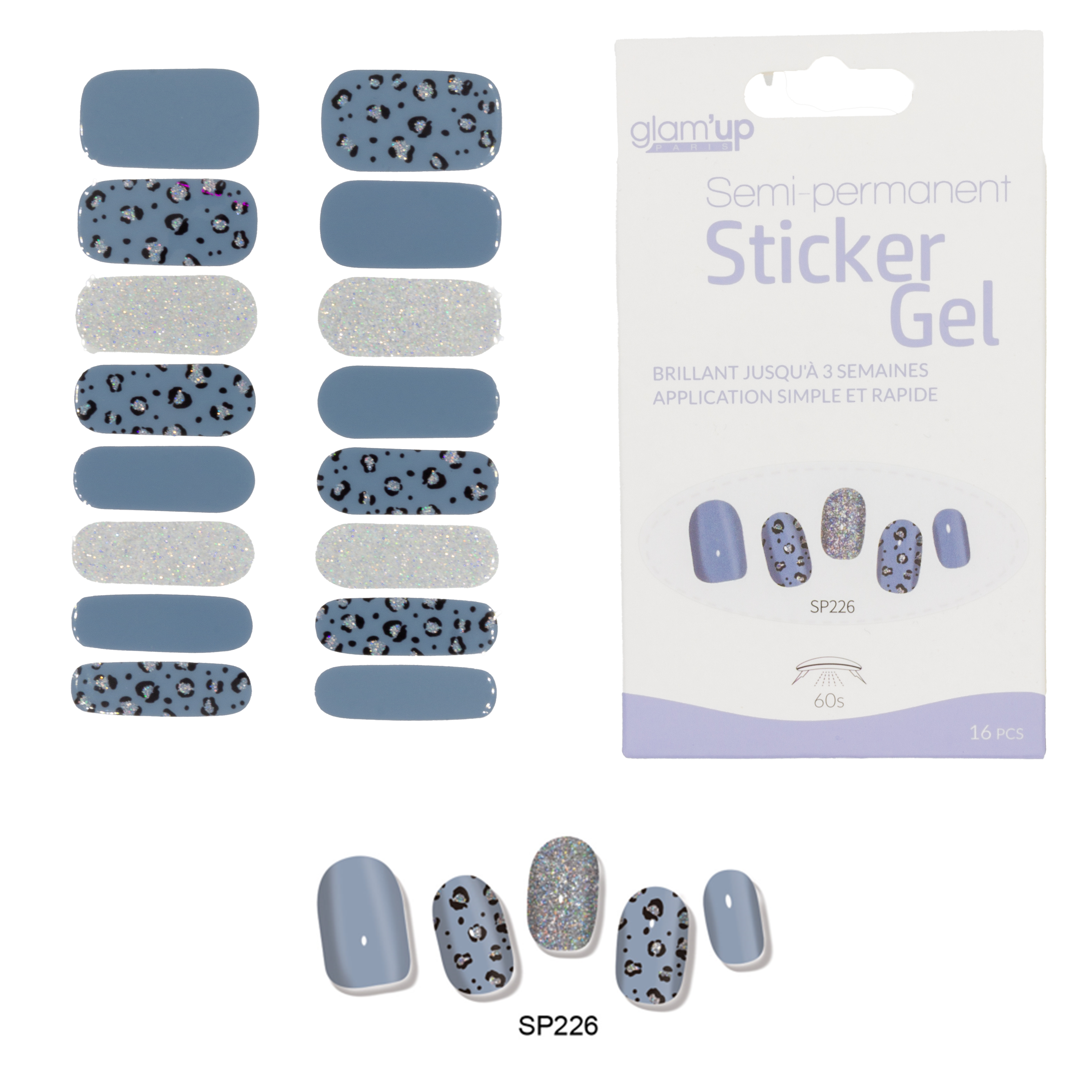 Glam'Up Les Ongles Sticker Gel Léopard Bleu 16 Pièces