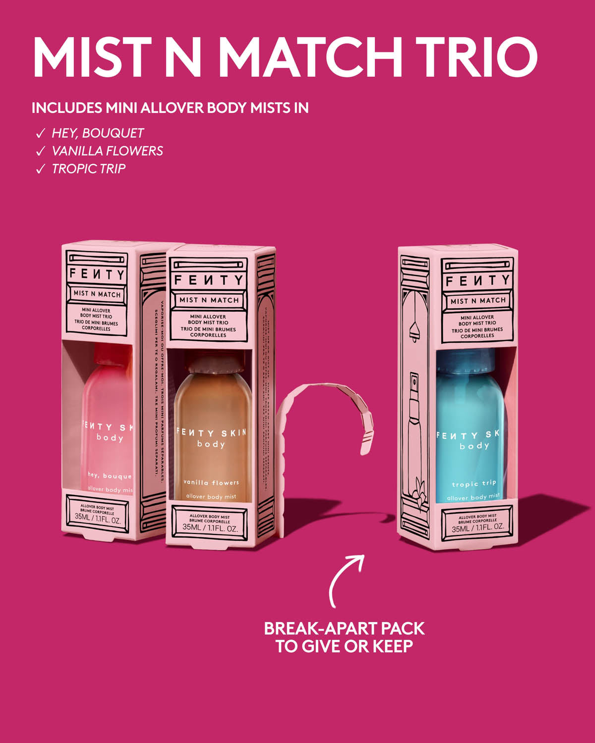 Fenty Beauty Mist N Match trio brumes corps mini