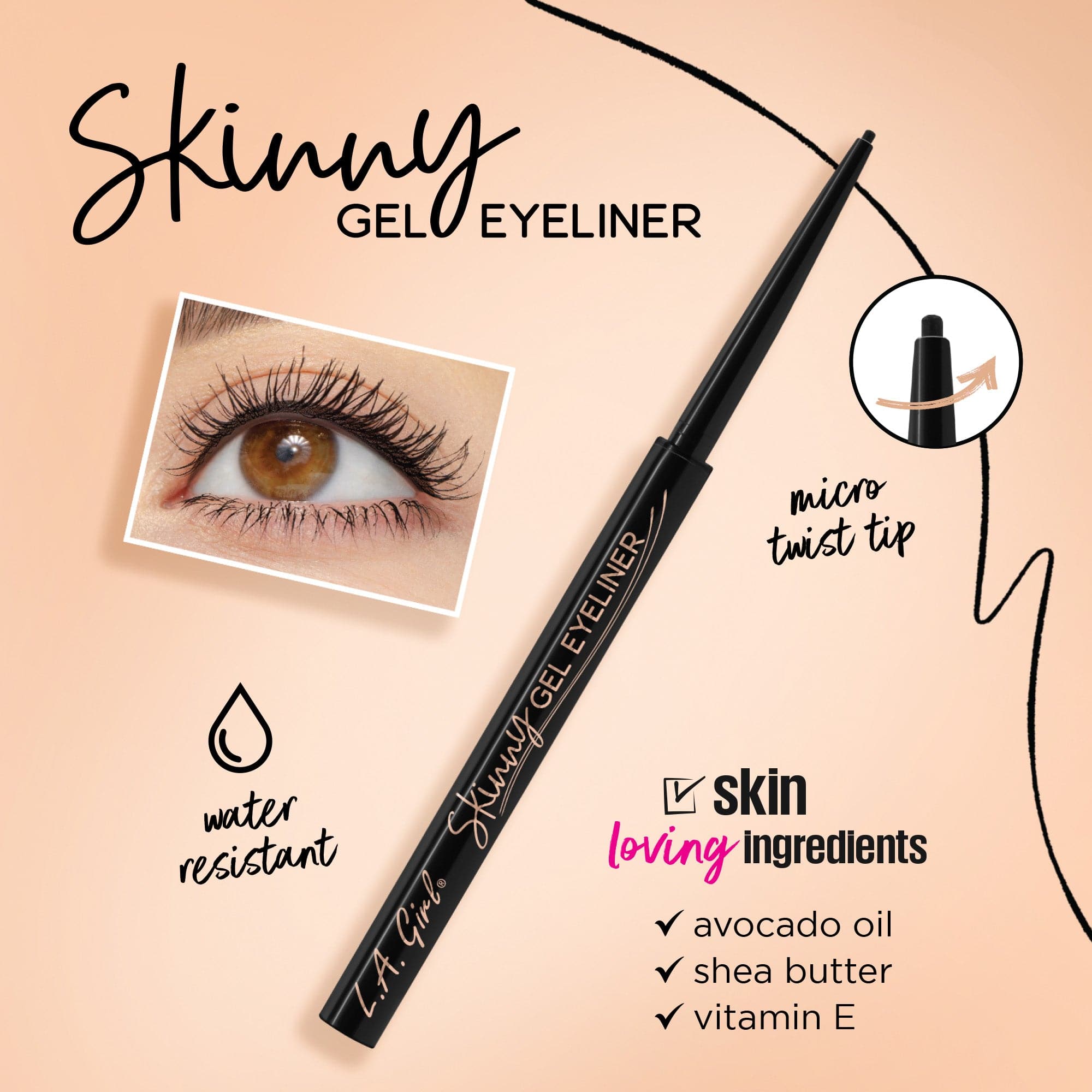 L.A. Girl Skinny Gel Eyeliner Silky Black GEL661