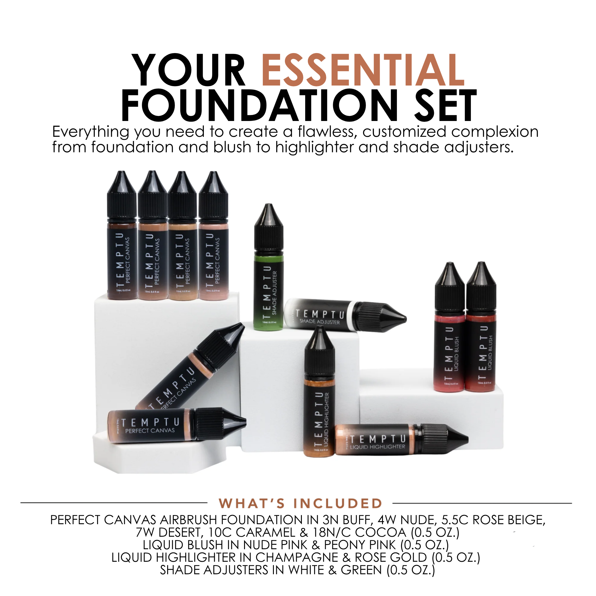 TEMPTU Perfect Canvas Essentials Set fond de teint kit 12 pièces tenue longue