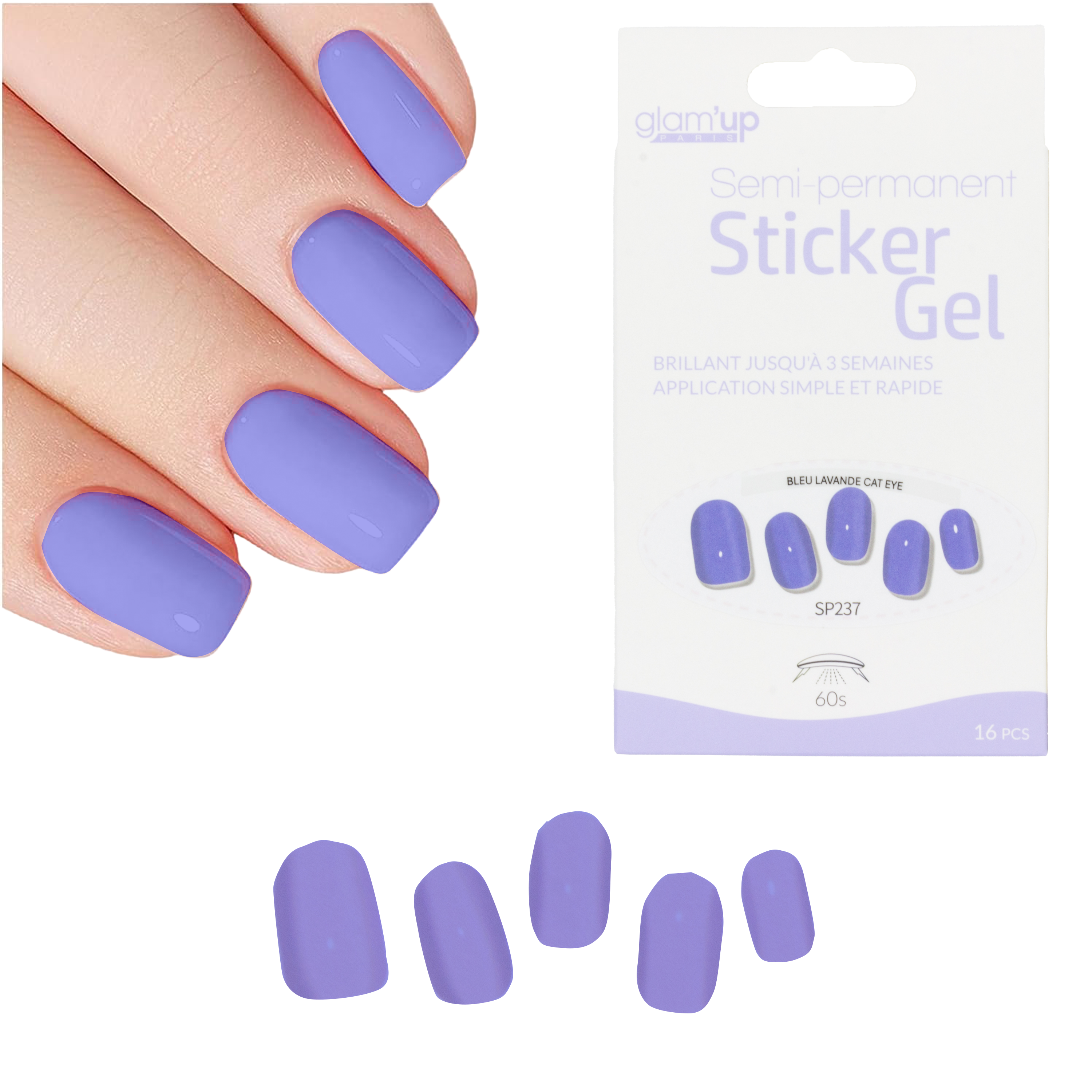 GLAM'UP Les Ongles Sticker Gel Bleu Lavande Cat Eye 16 pièces