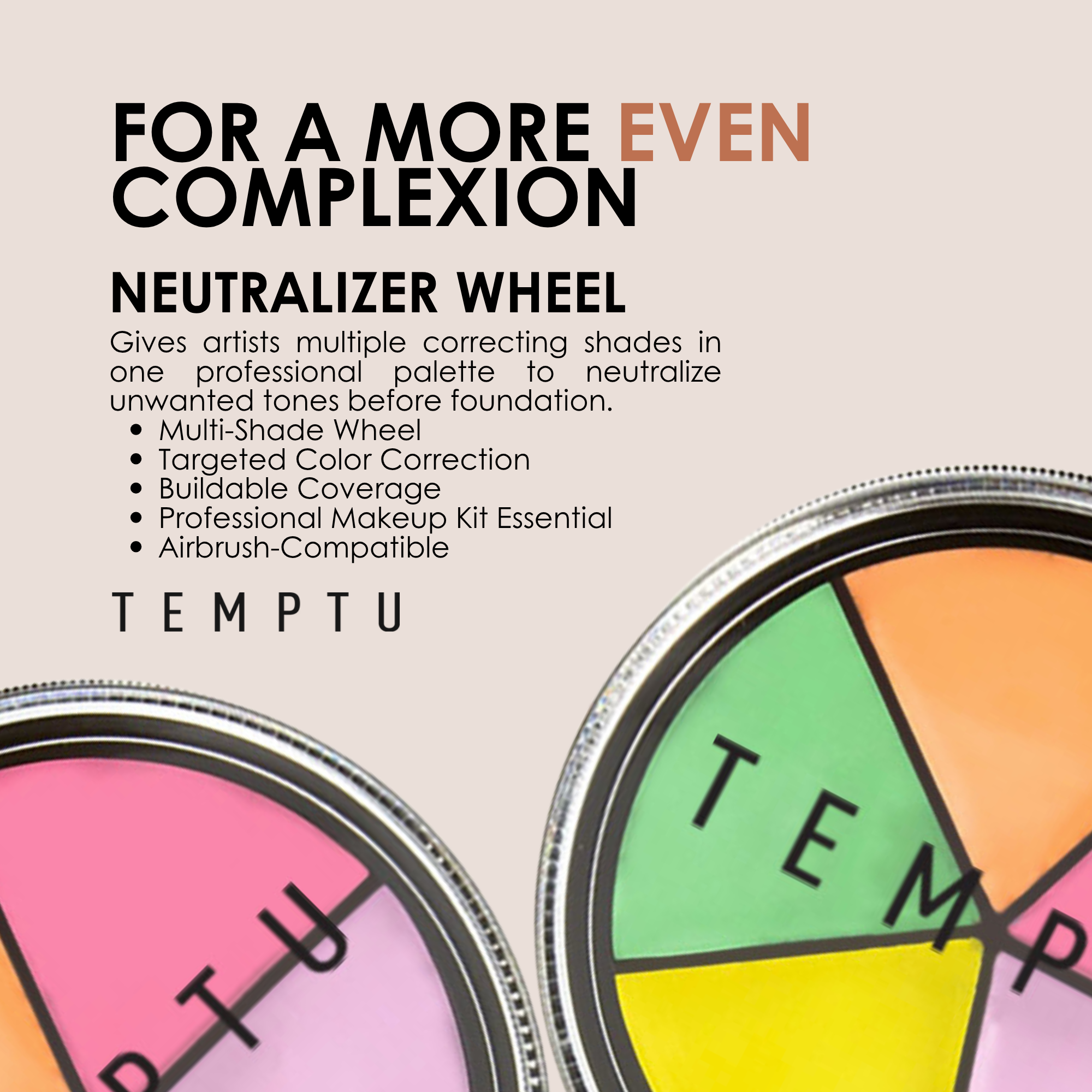 TEMPTU S/B Neutralizer Wheel palette correcteur 5 teintes teint unifié