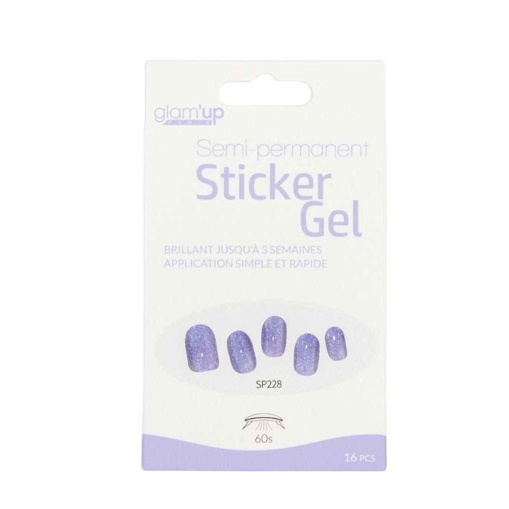 GLAM'UP Les Ongles Sticker Gel Paillettes Violet Clair 16 pcs