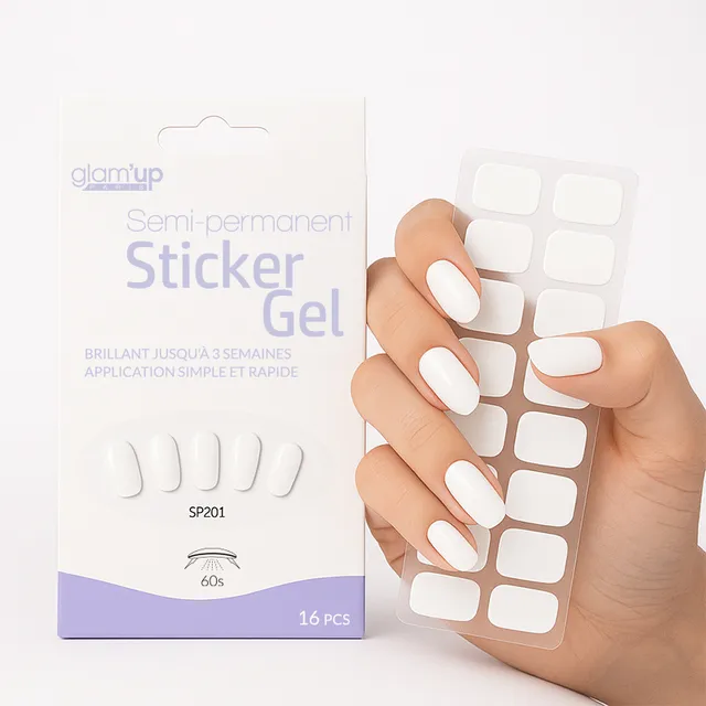 GLAM'UP Les Ongles Sticker Gel Semi-Permanent Blanc 16 pièces