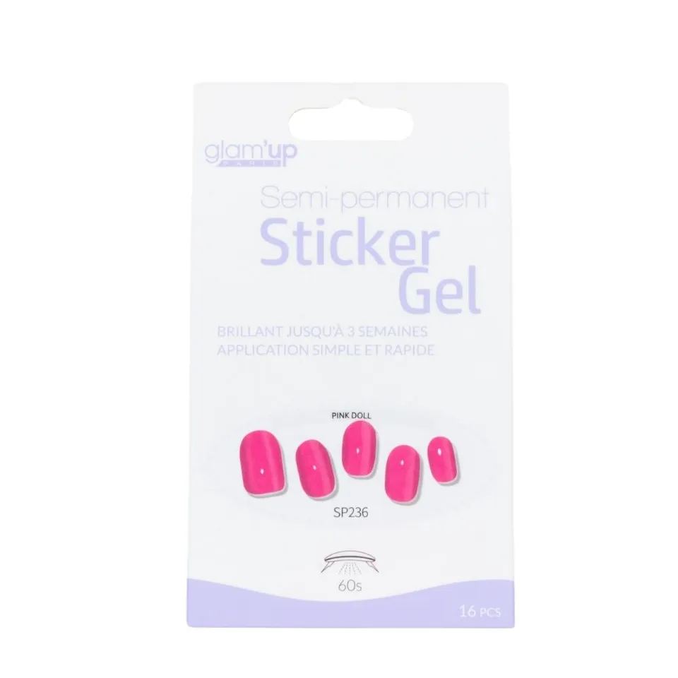 GLAM'UP Les Ongles Sticker Gel Semi-Permanent Pink Doll 16 pièces