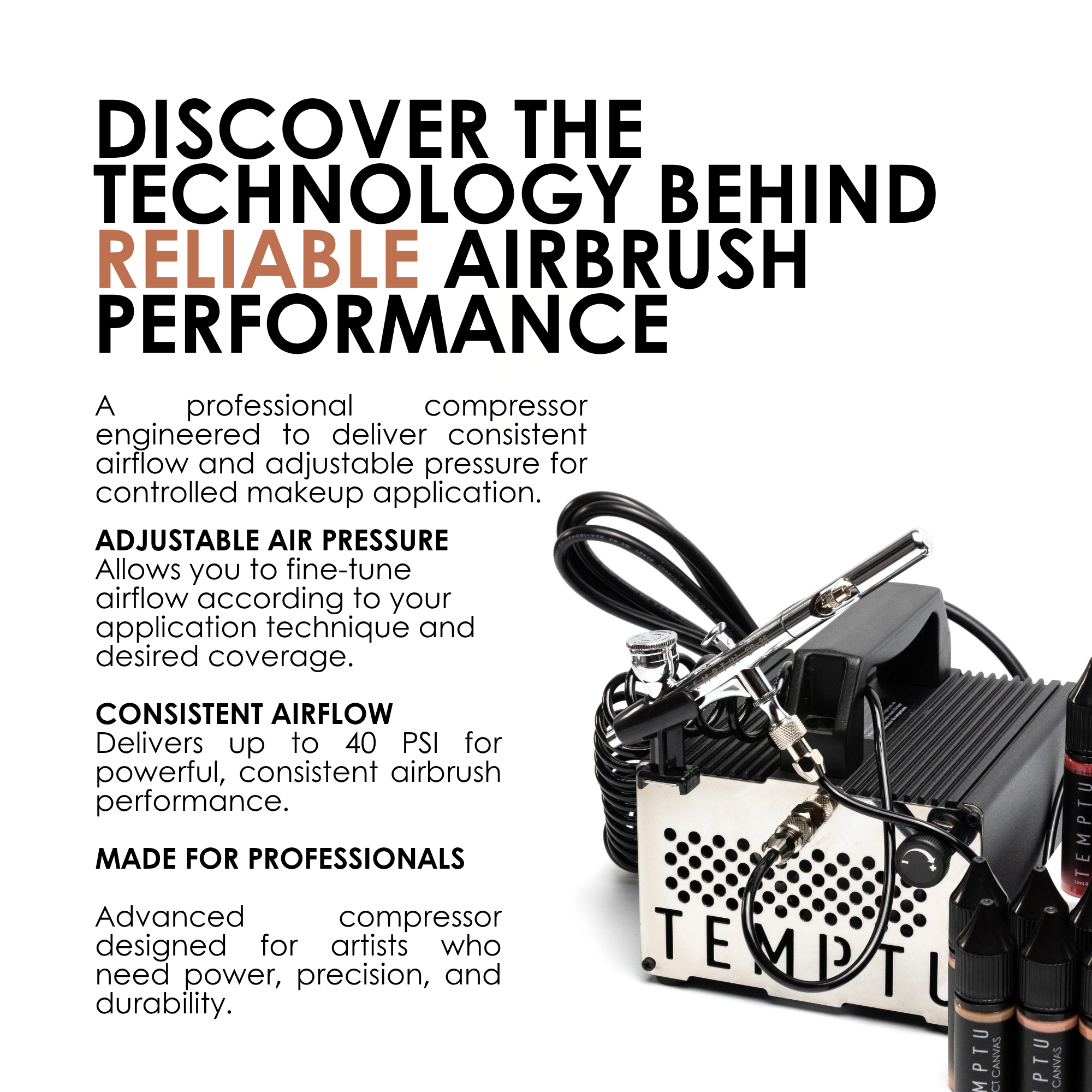 TEMPTU S-One Compresseur Aérographe Maquillage Pro 40 PSI Salon
