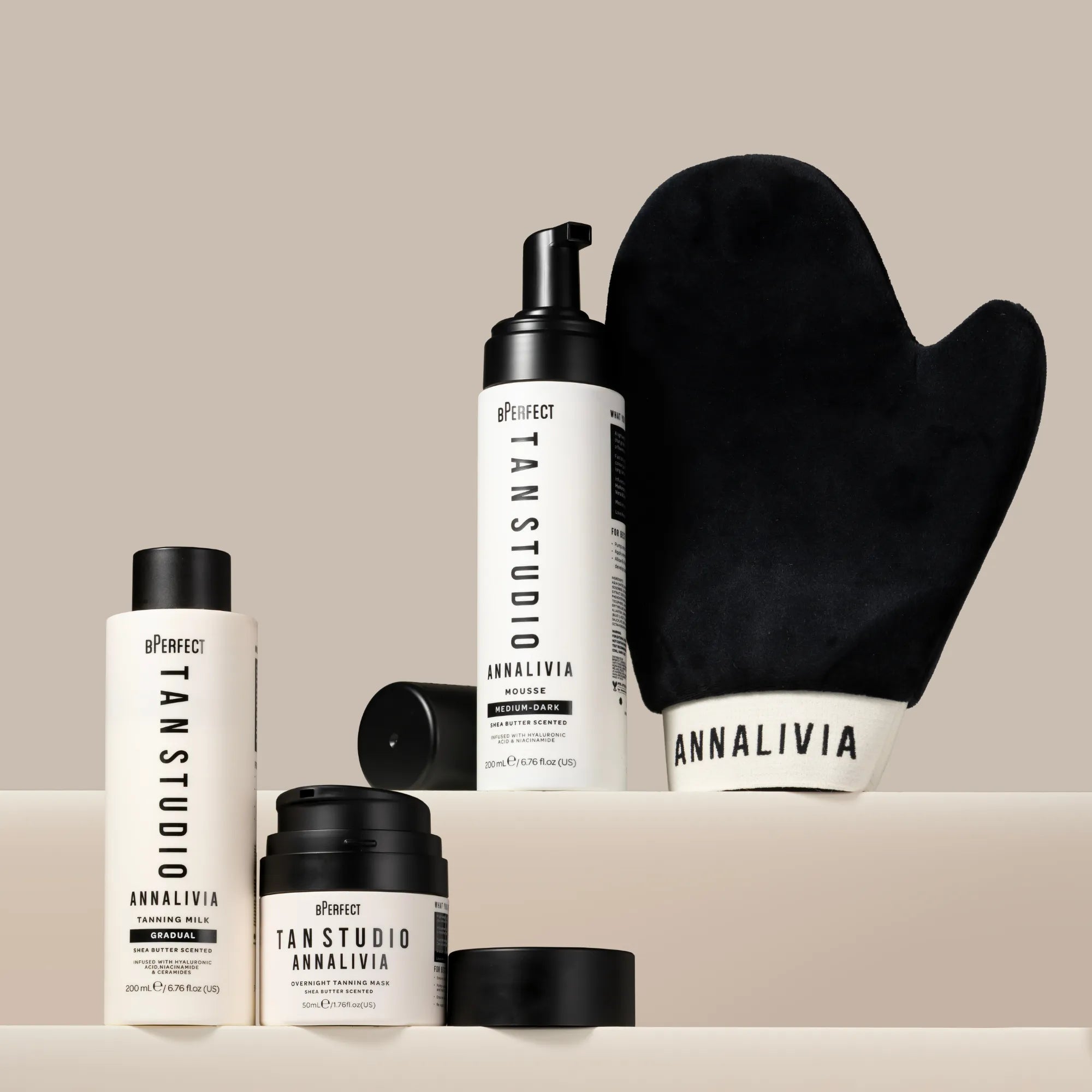 BPerfect Annalivia Collection autobronzant mousse + lait + masque