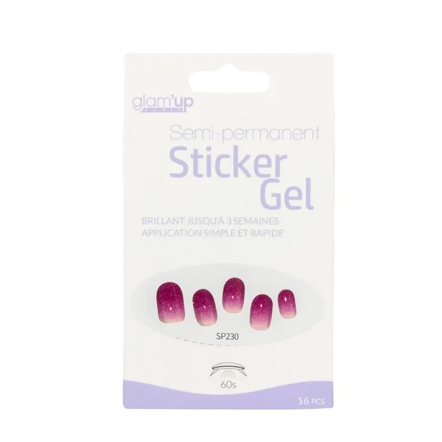 GLAM'UP Les Ongles Sticker Gel Dégradé Rose Pailleté 16 pièces