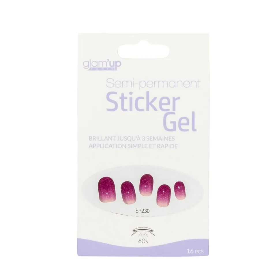GLAM'UP Les Ongles Sticker Gel Dégradé Rose Pailleté 16 pièces