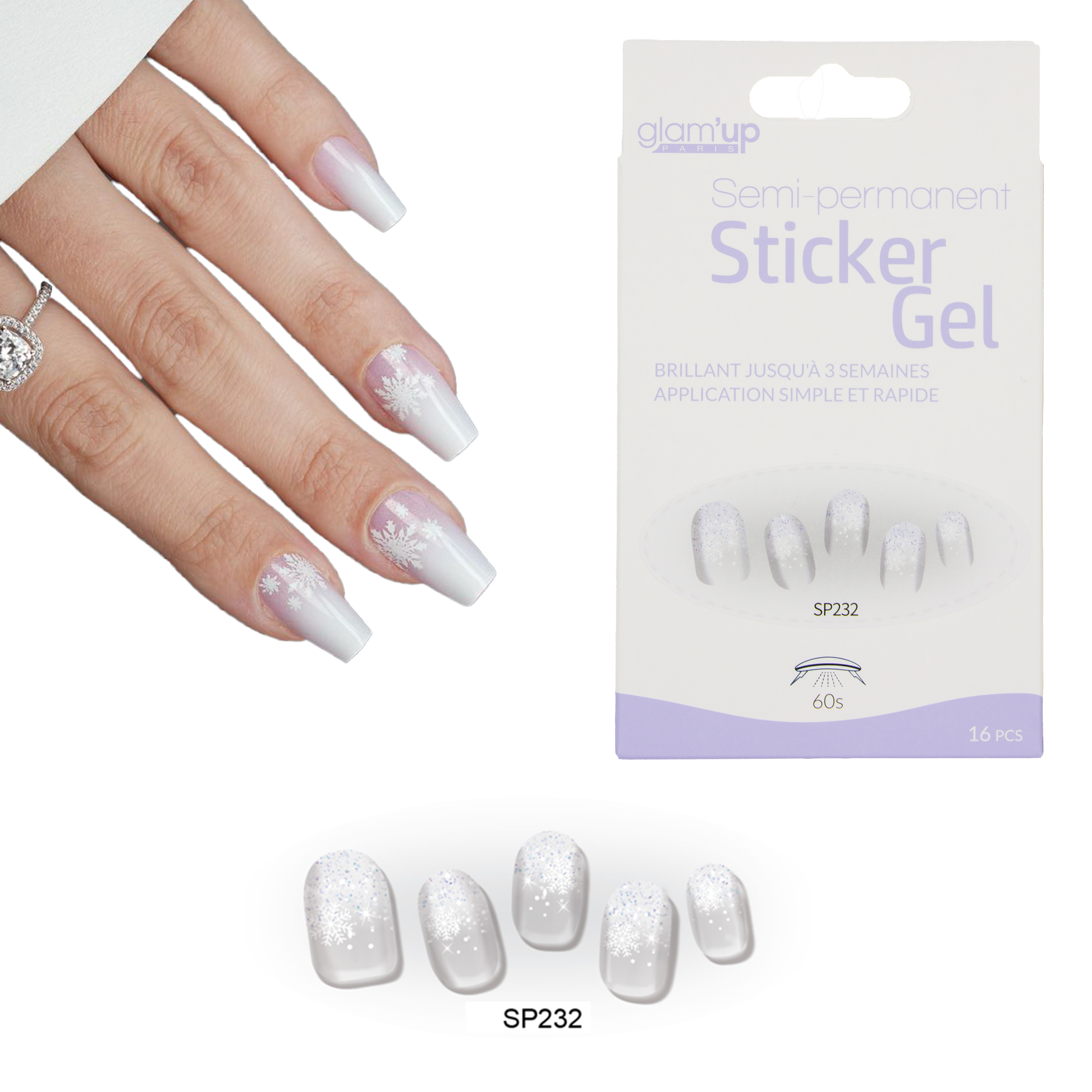 GLAM'UP Les Ongles Sticker Gel Semi-Permanent Flocons 16 pcs