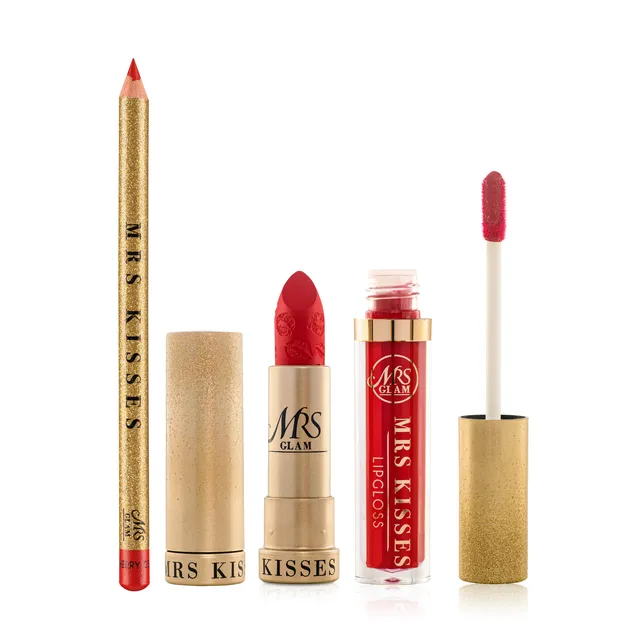 Mrs Glam Mrs Kisses trio lèvres Rose liner rouge gloss