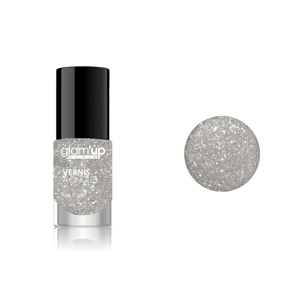 GLAM'UP Les Ongles Vernis Transparent Pailleté Argent Brillant