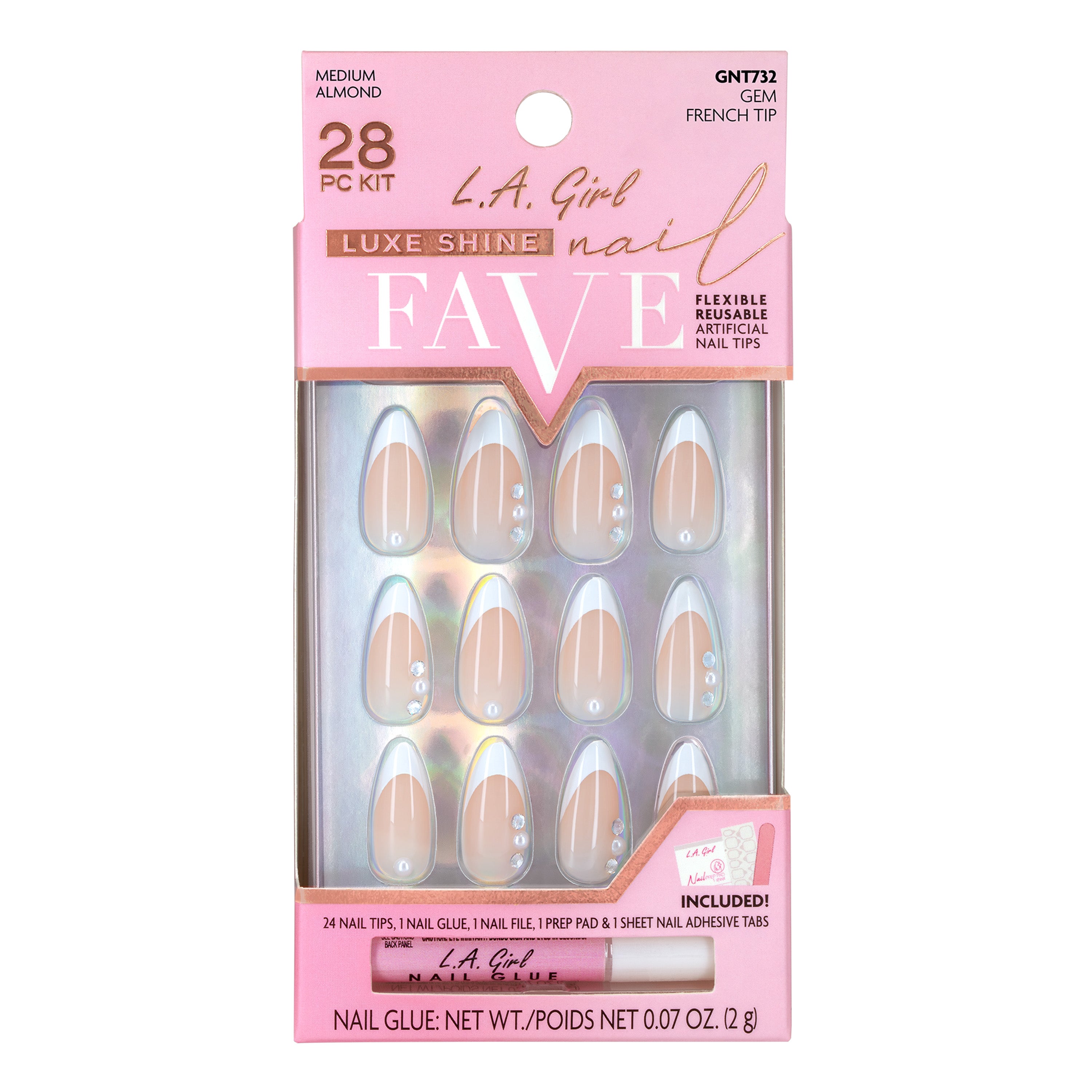 L.A. Girl Luxe Shine Faux Ongles GNT730G Black French 24 pcs