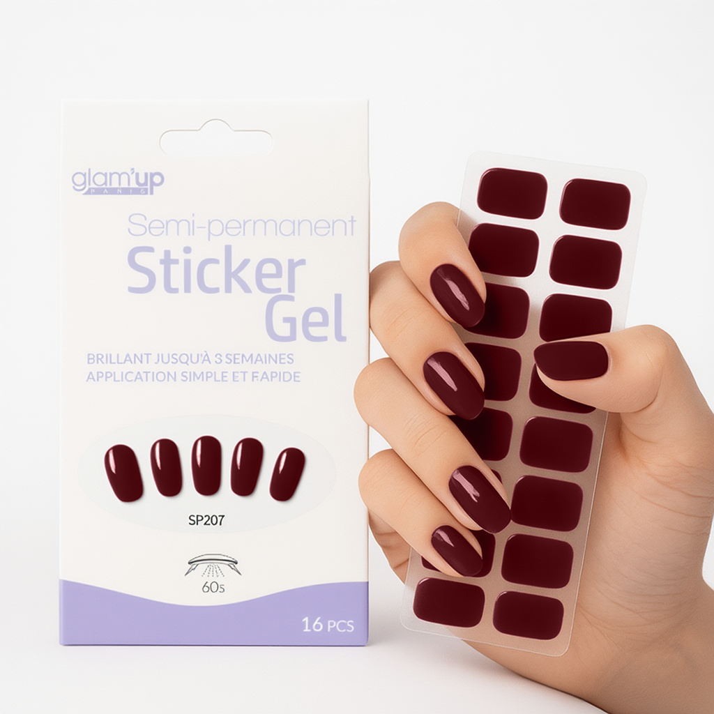 GLAM'UP Les Ongles Sticker Gel Semi-Permanent Wine Star 16 pièces