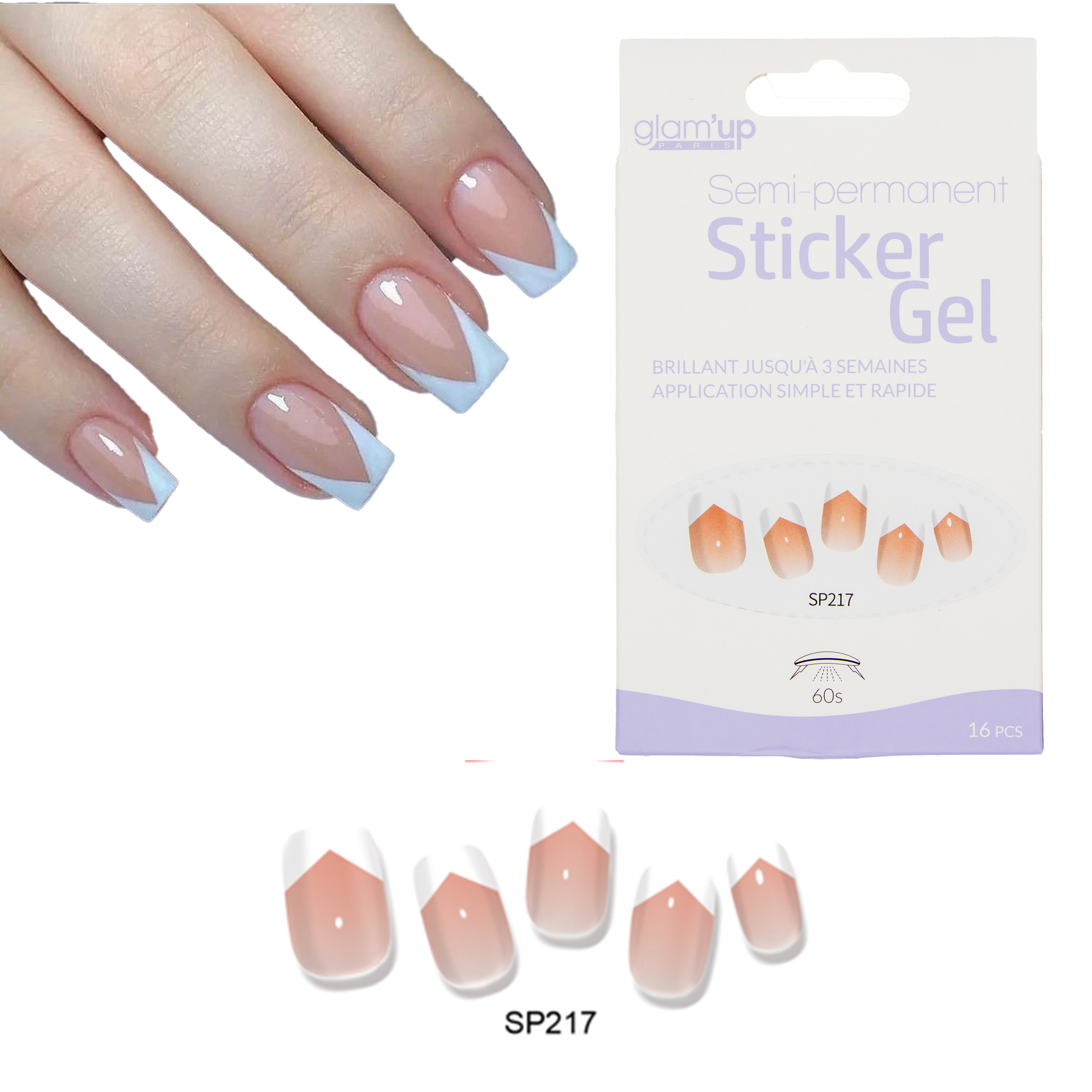 GLAM'UP Les Ongles Sticker Gel French Biseautée 16 pièces