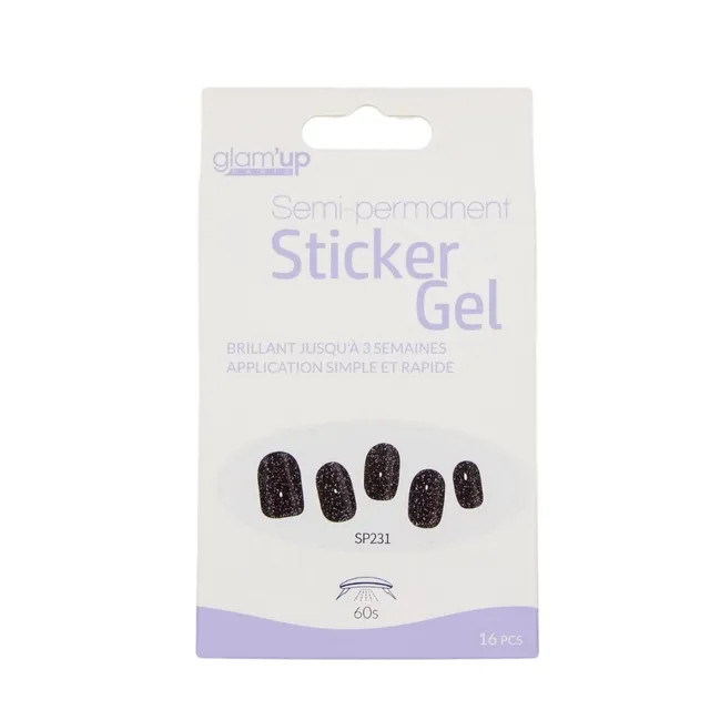 GLAM'UP Les Ongles Sticker Gel Semi-Permanent Noir Pailleté 16