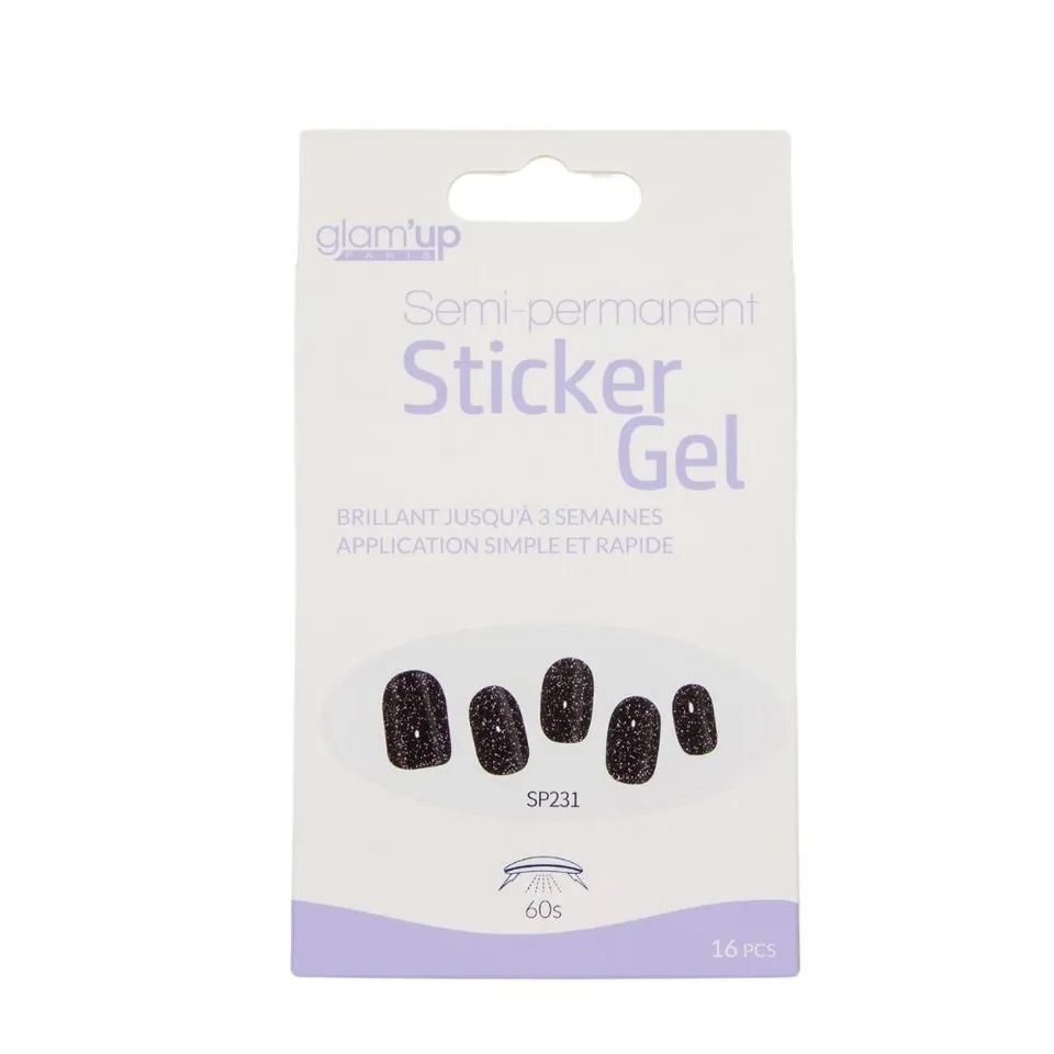 GLAM'UP Les Ongles Sticker Gel Semi-Permanent Noir Pailleté 16