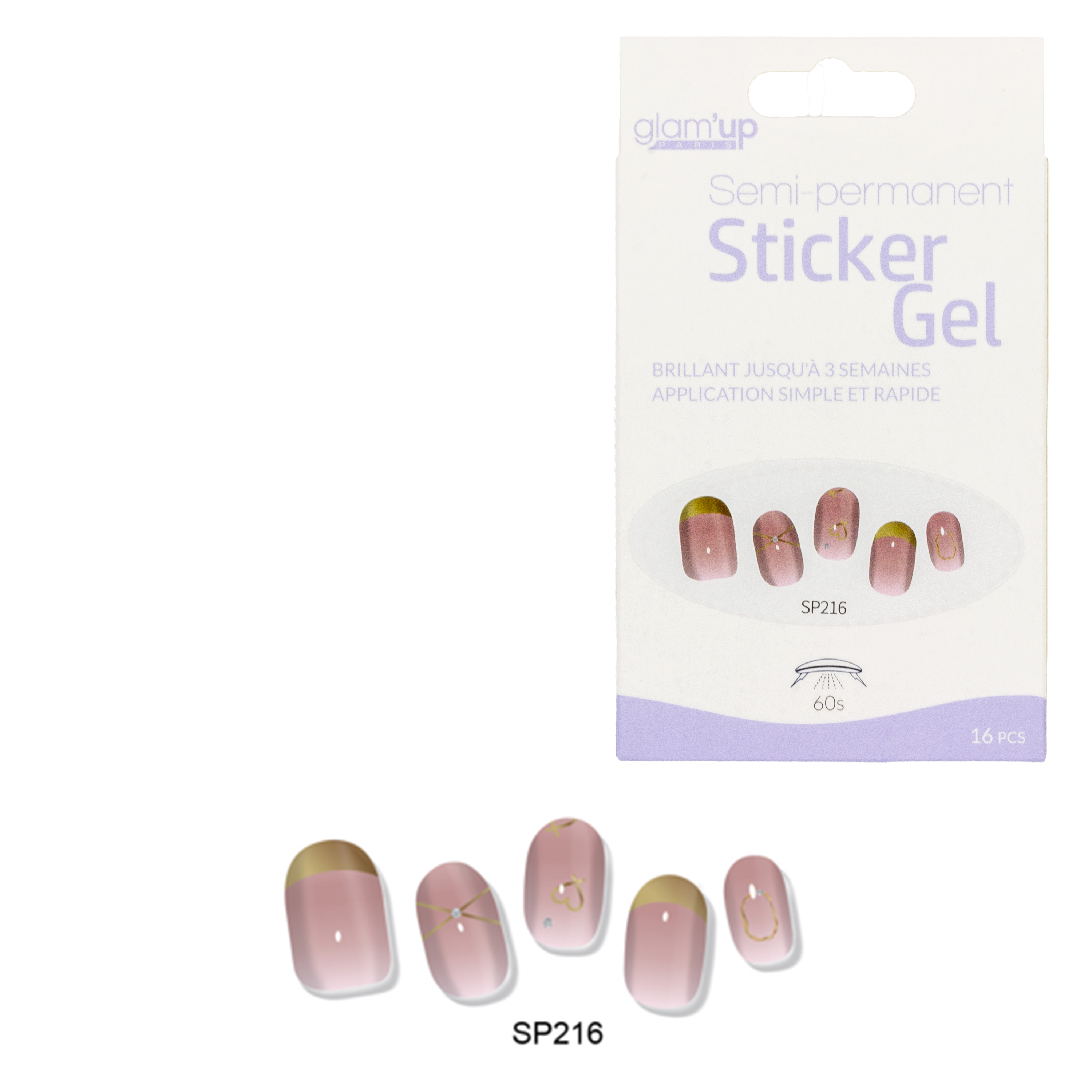 Glam'Up Les Ongles Sticker Gel French Dorée Strass 16 Pcs