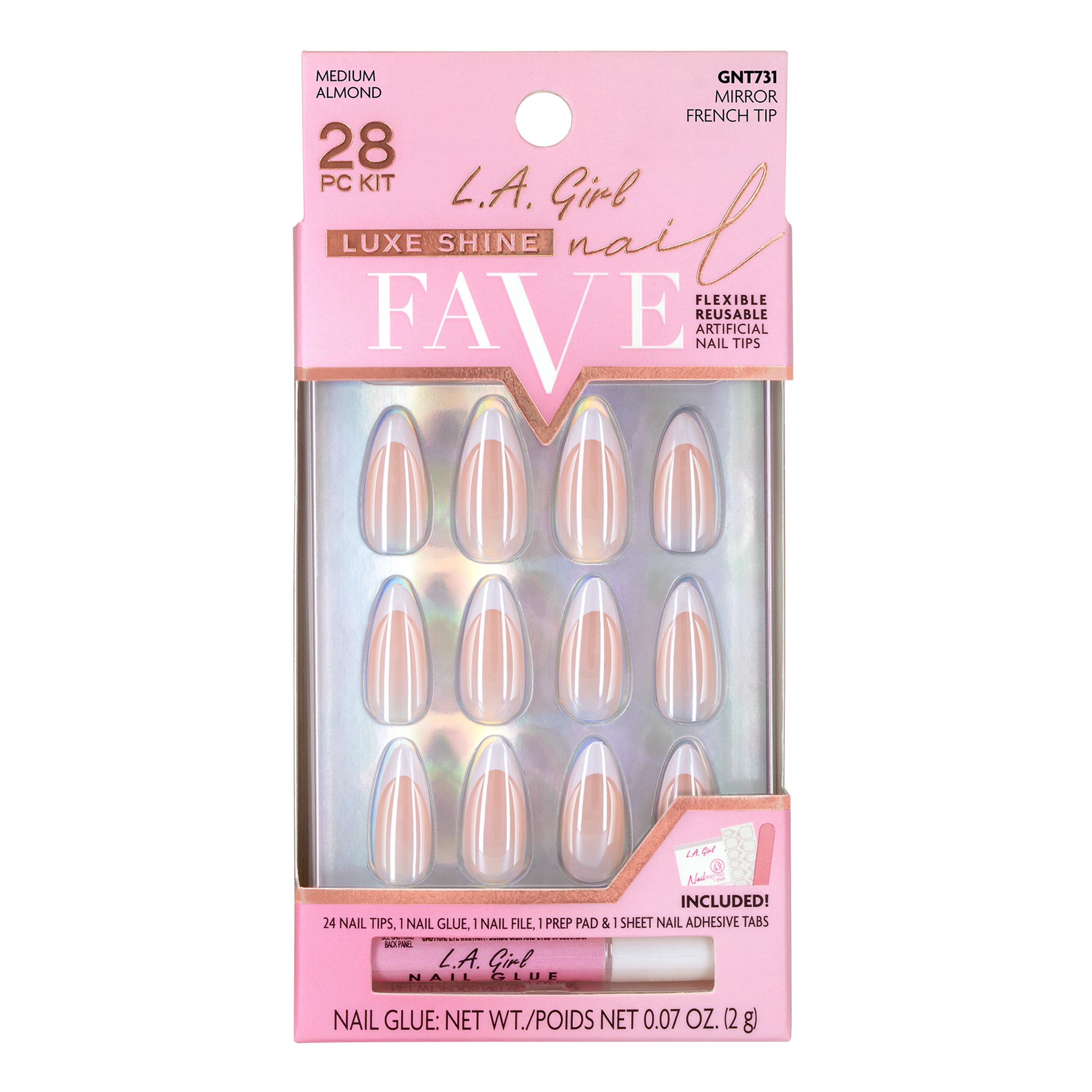 L.A. Girl Luxe Shine Faux Ongles GNT730G Black French 24 pcs