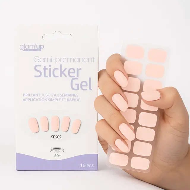 GLAM'UP Les Ongles Sticker Gel Semi-Permanent Rose Naturel 16 Pièces