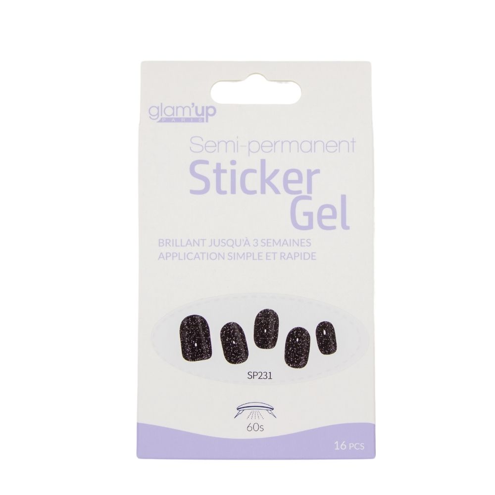 GLAM'UP Les Ongles Sticker Gel Semi-Permanent Noir Pailleté 16