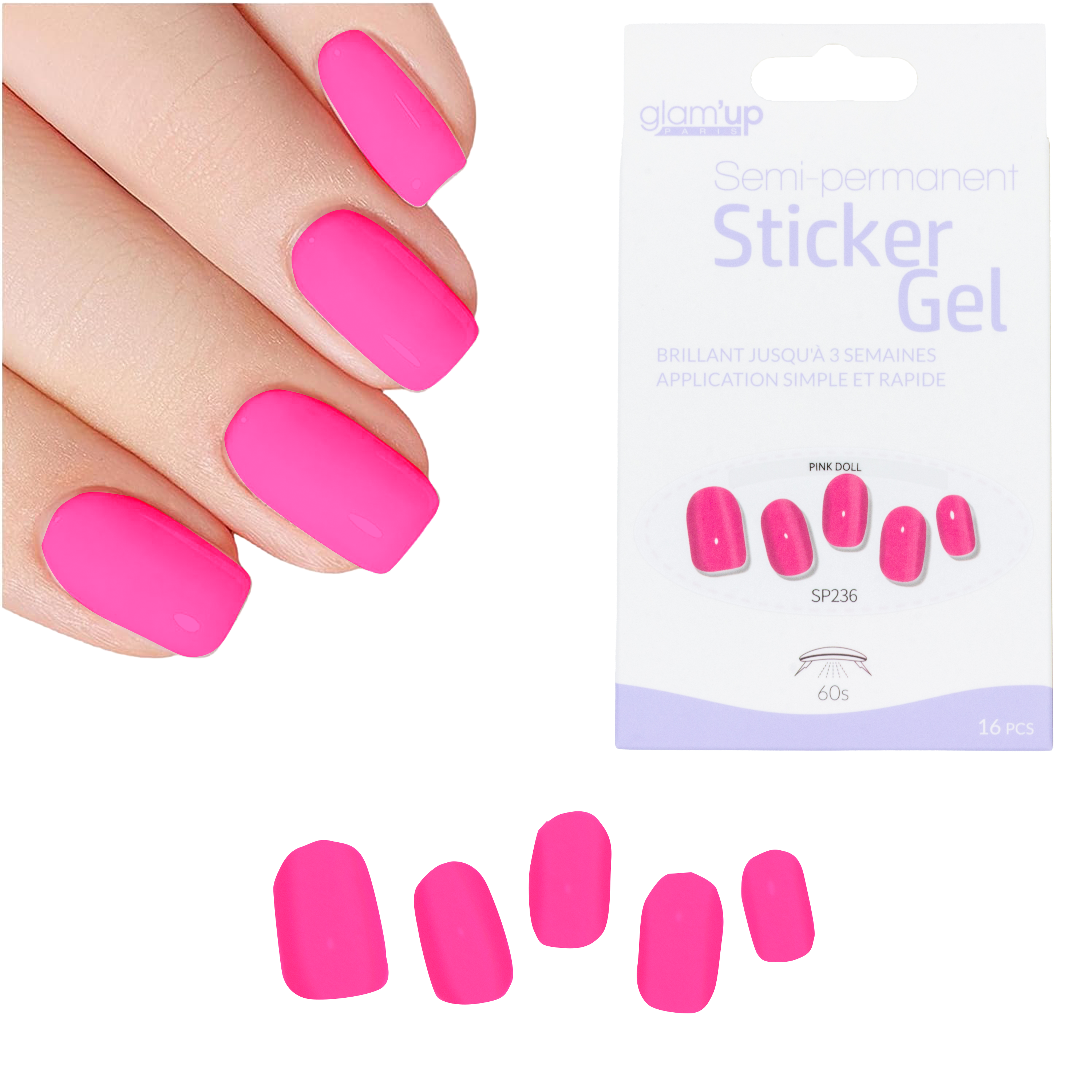 GLAM'UP Les Ongles Sticker Gel Semi-Permanent Pink Doll 16 pièces