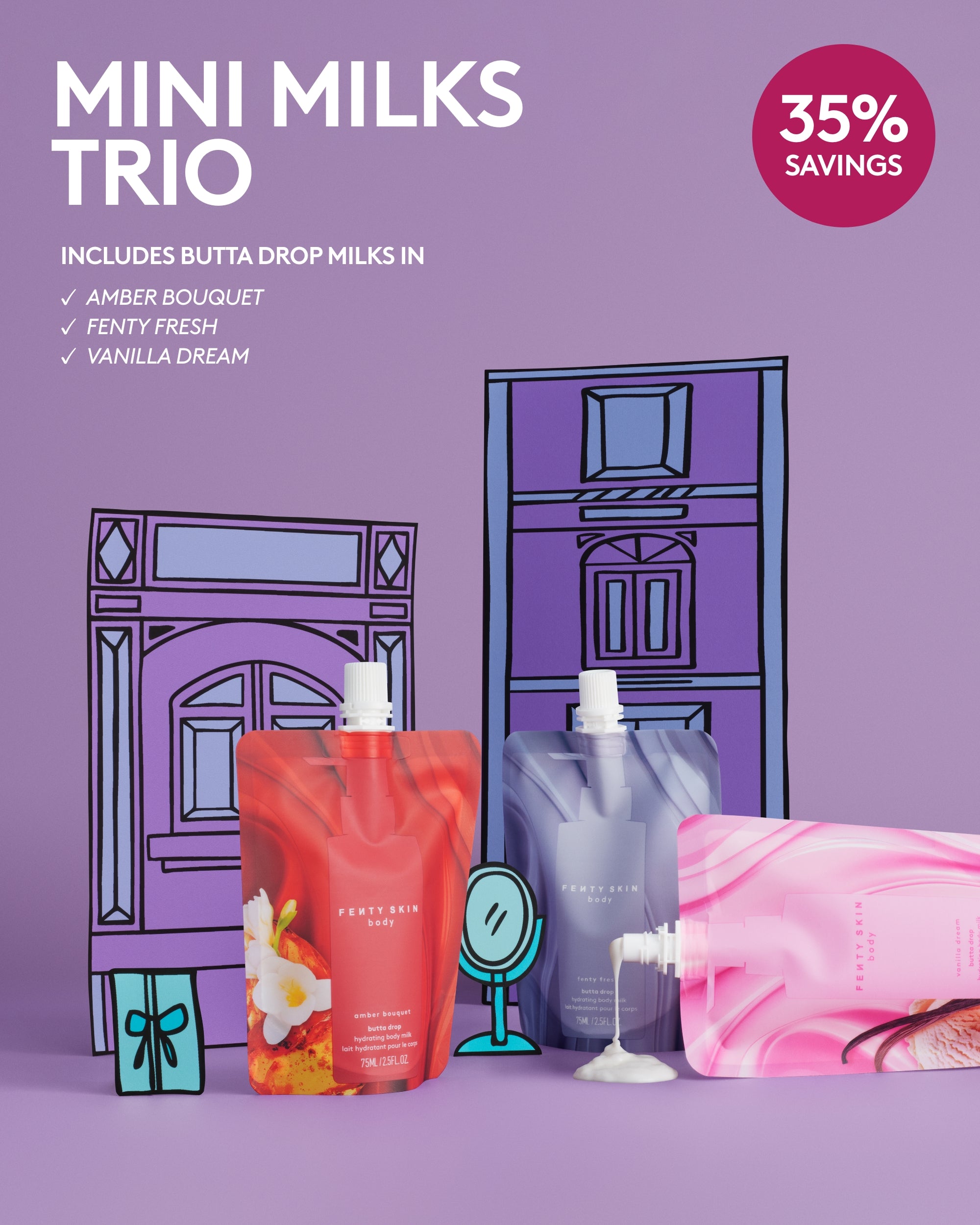 Fenty Skin Mini Milks Trio Lait Corps Hydratant Voyage Satiné