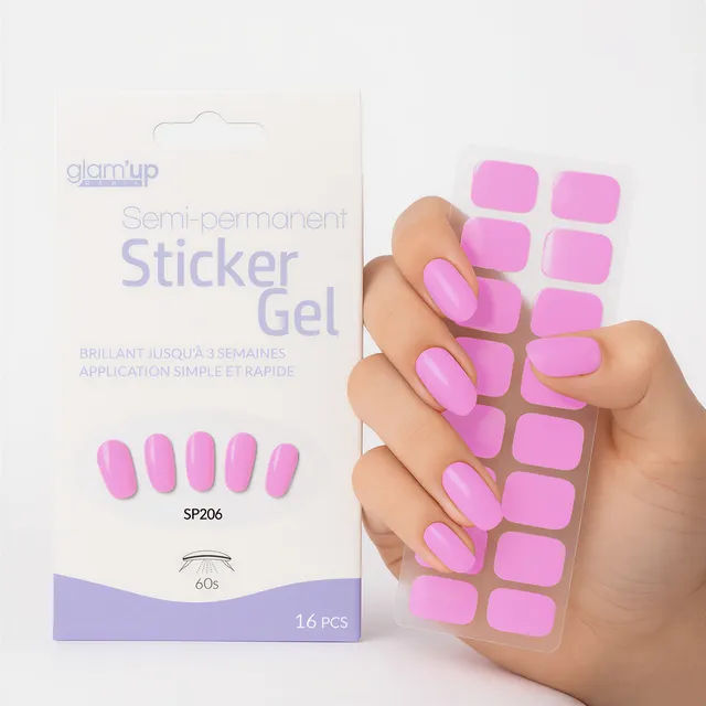 GLAM'UP Les Ongles Sticker Gel Semi-Permanent Rose Pin-Up 16 pièces
