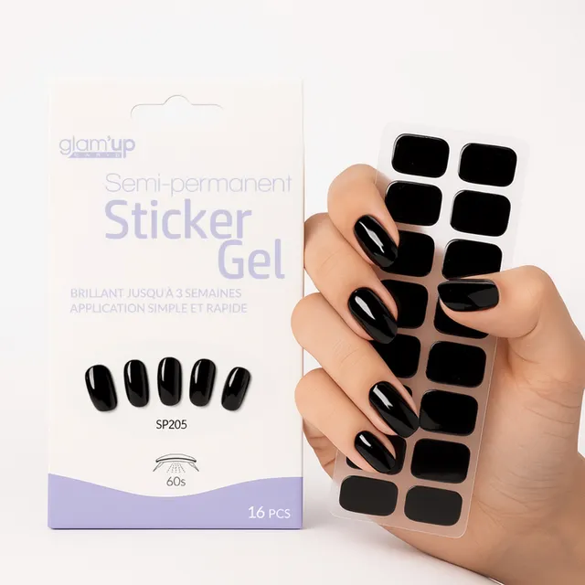 GLAM'UP Les Ongles Sticker Gel Semi-Permanent Noir 16 pièces
