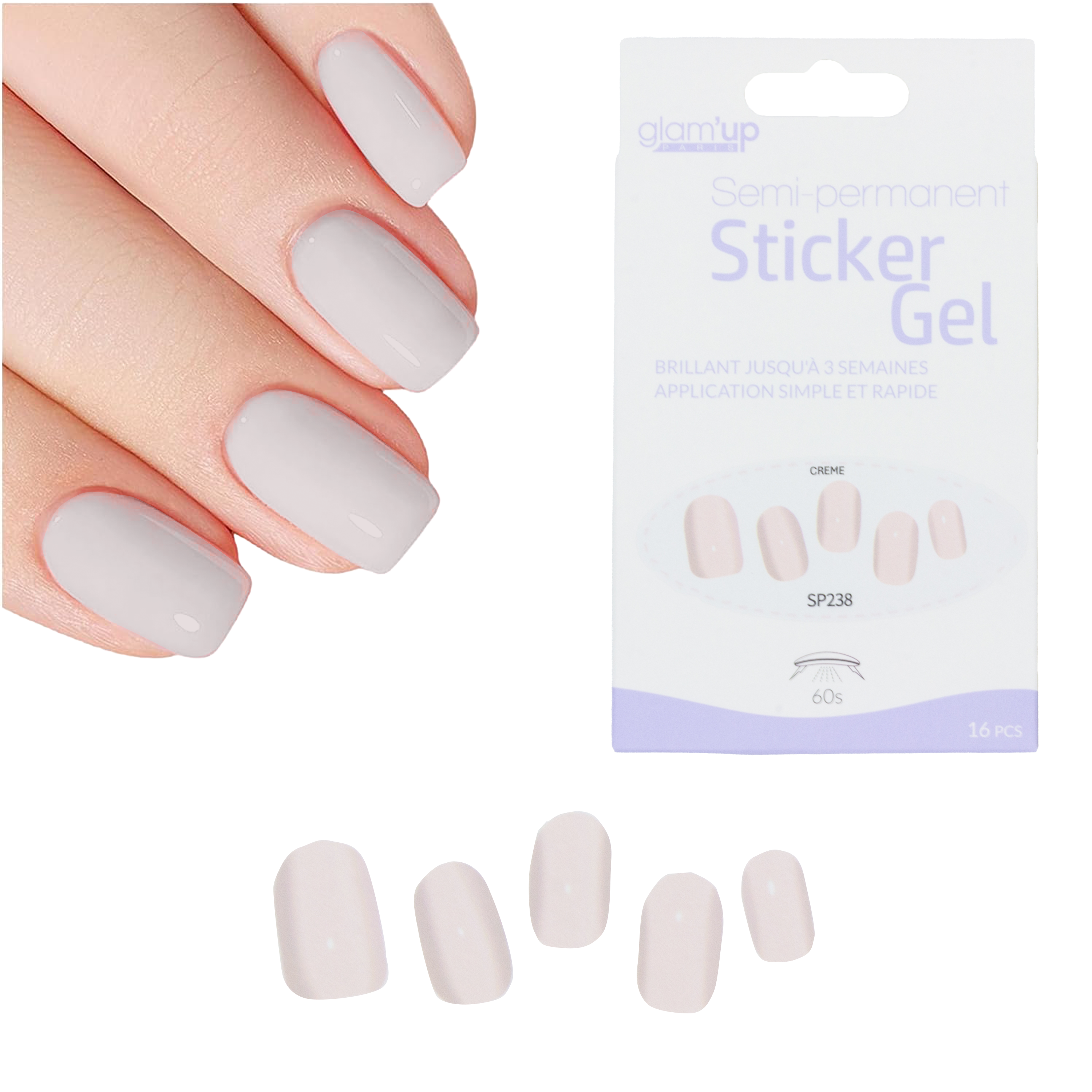 GLAM'UP Les Ongles Sticker Gel Semi-Permanent Crème 16 pièces