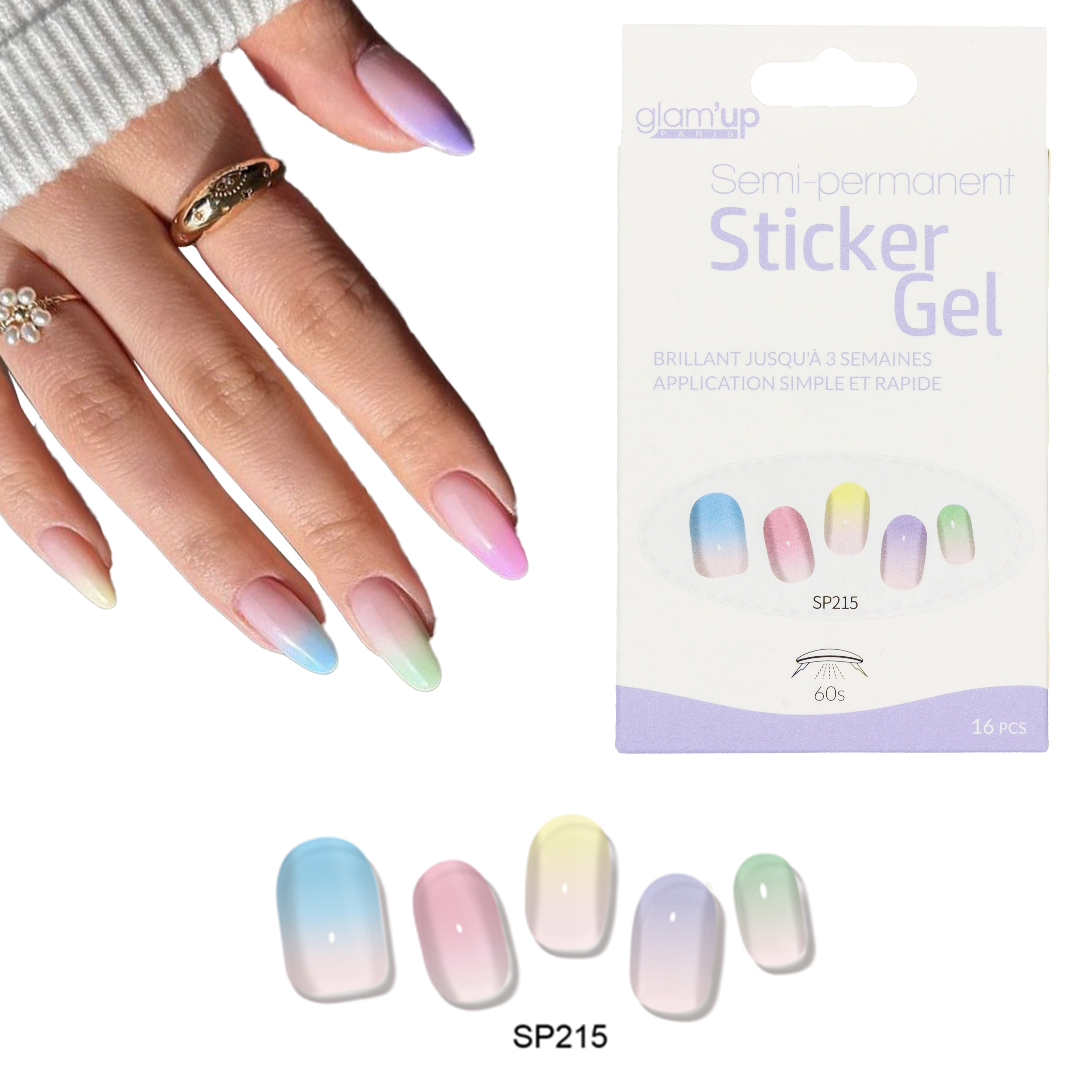 GLAM'UP Les Ongles Sticker Gel French Colorée 16 pièces