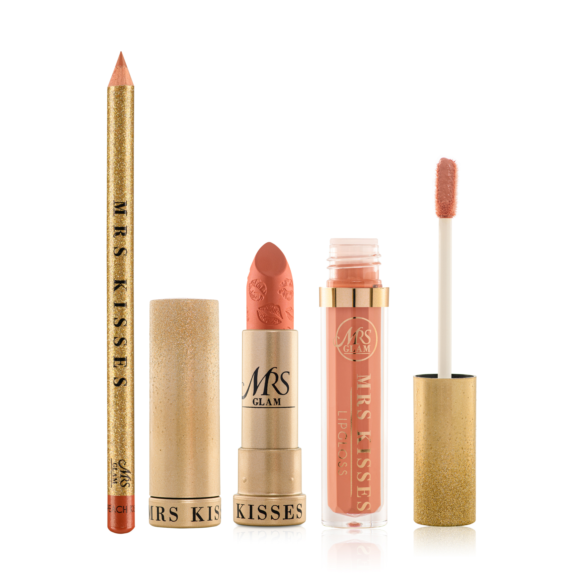 Mrs Glam Mrs Kisses trio lèvres Rose liner rouge gloss