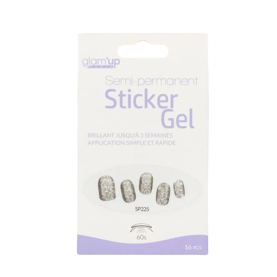 GLAM'UP Les Ongles Sticker Gel Paillettes Argent 16 pièces UV